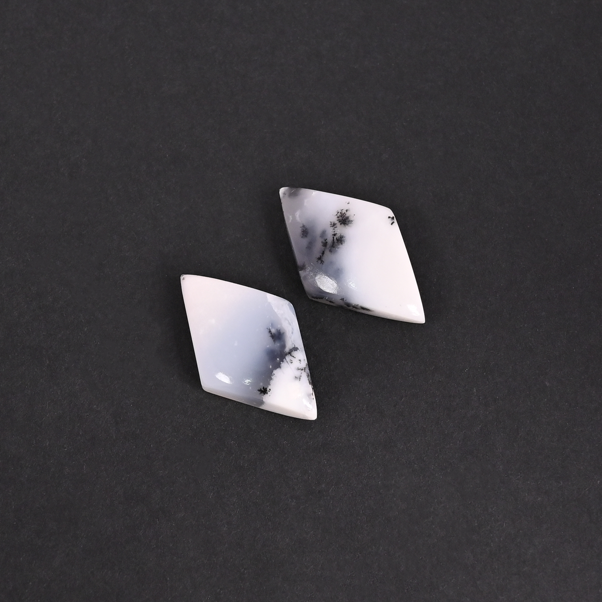 Natural Dendritic Opal 137 Carat 1 Pair Weight 20x12mm Rhombus Shape Loose Gemstone