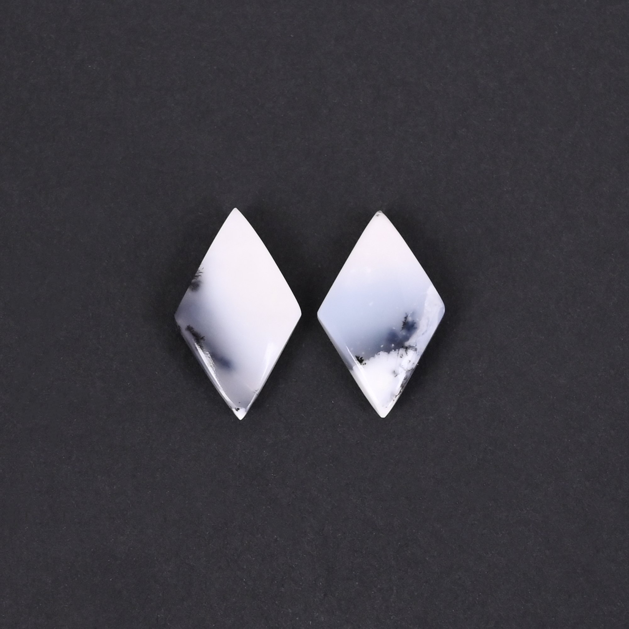 Natural Dendritic Opal 137 Carat 1 Pair Weight 20x12mm Rhombus Shape Loose Gemstone