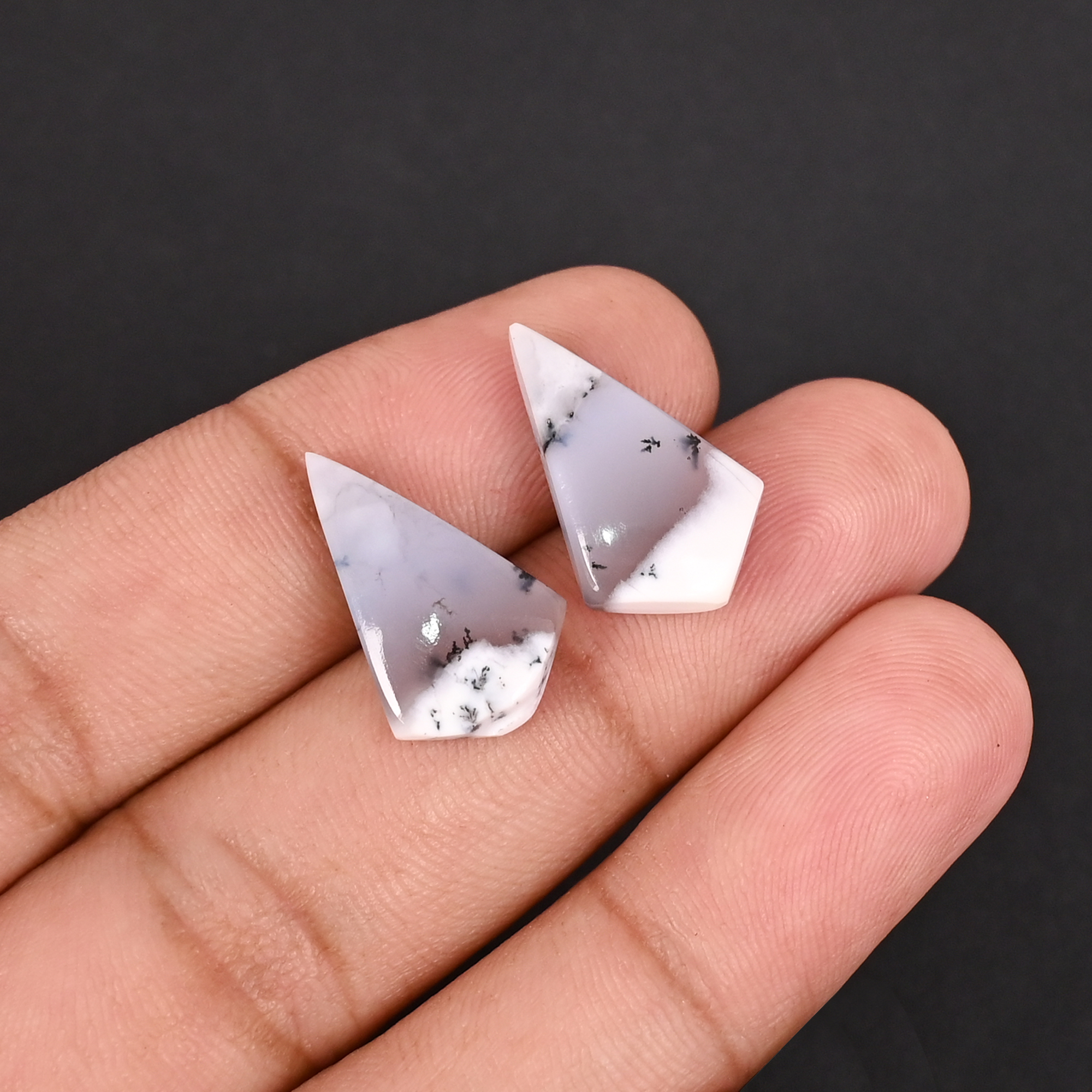 Natural Dendritic Opal 128 Carat 1 Pair Weight 19x12mm Kite Shape Loose Gemstone