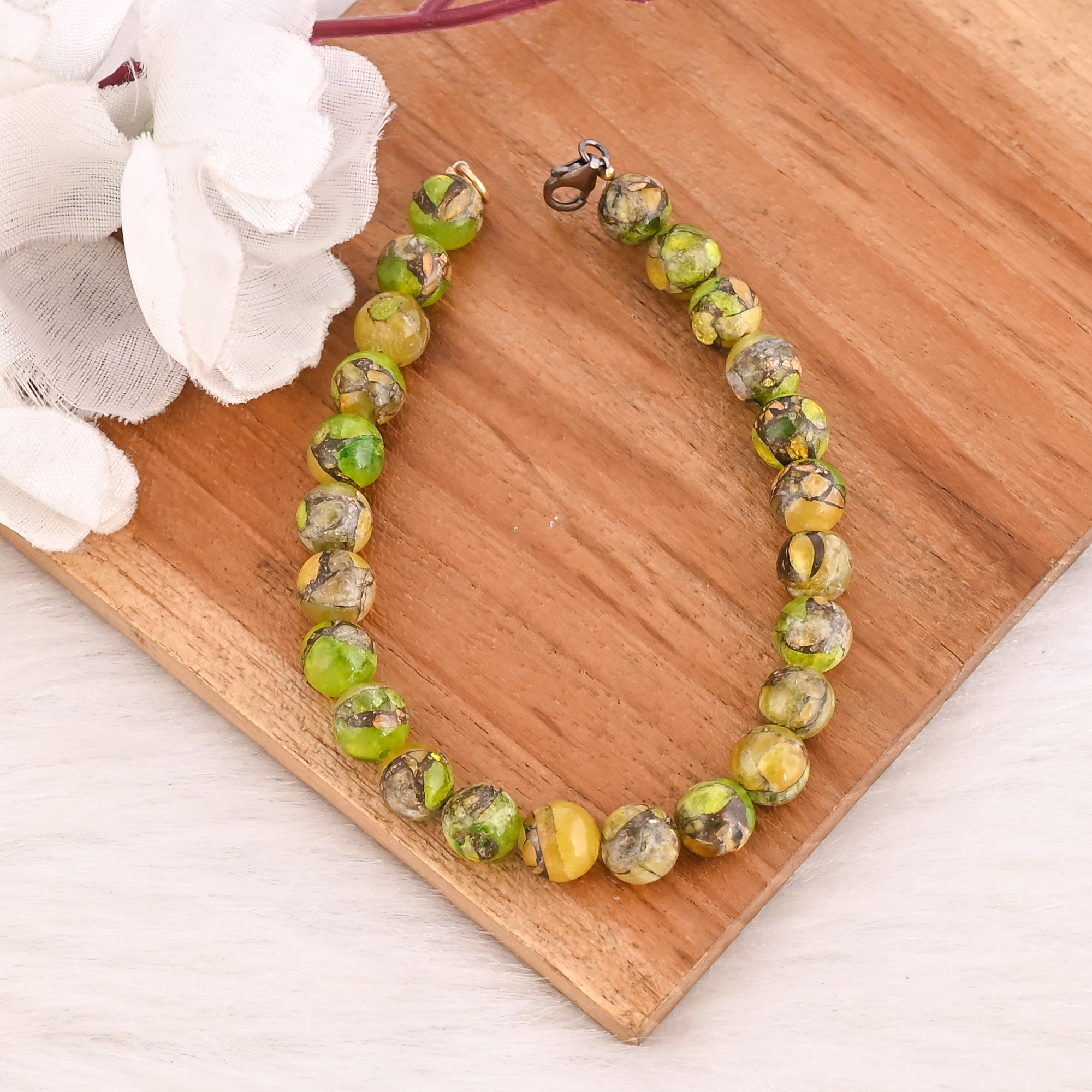 Natural Peridot Copper Beads 925 Sterling Silver Bracelet Handmade Gemstone Jewelry for Unisex