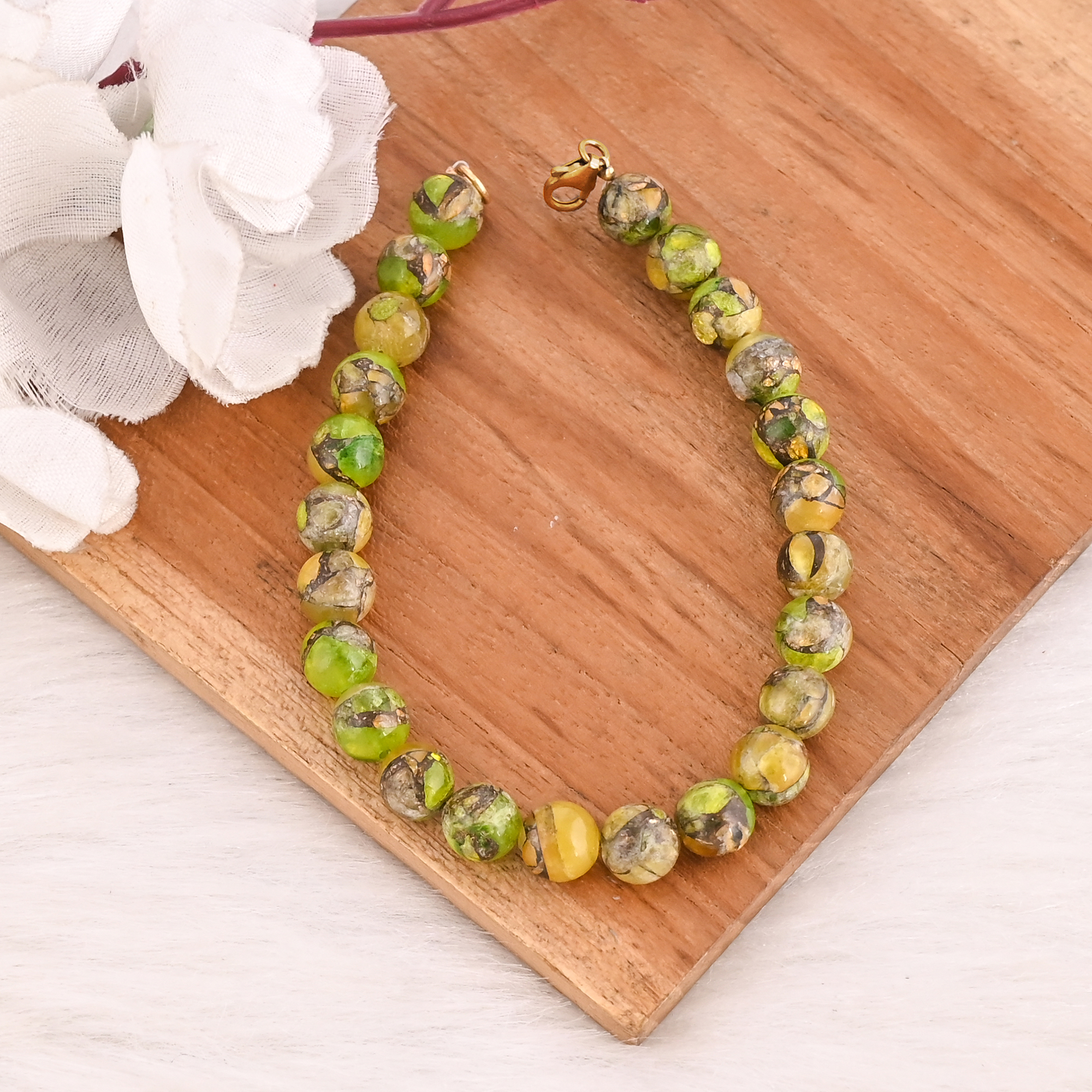 Natural Peridot Copper Beads 925 Sterling Silver Bracelet Handmade Gemstone Jewelry for Unisex