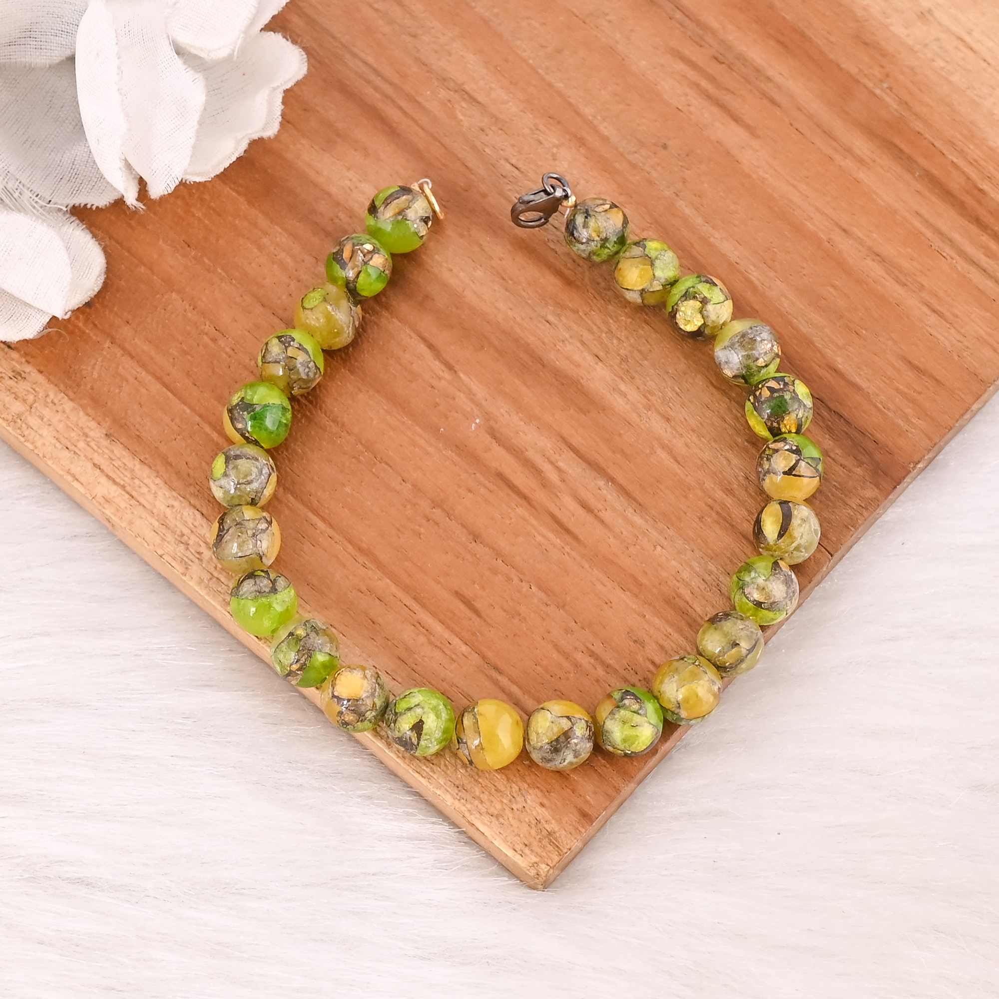 Natural Peridot Copper Beads 925 Sterling Silver Bracelet Handmade Gemstone Jewelry for Unisex