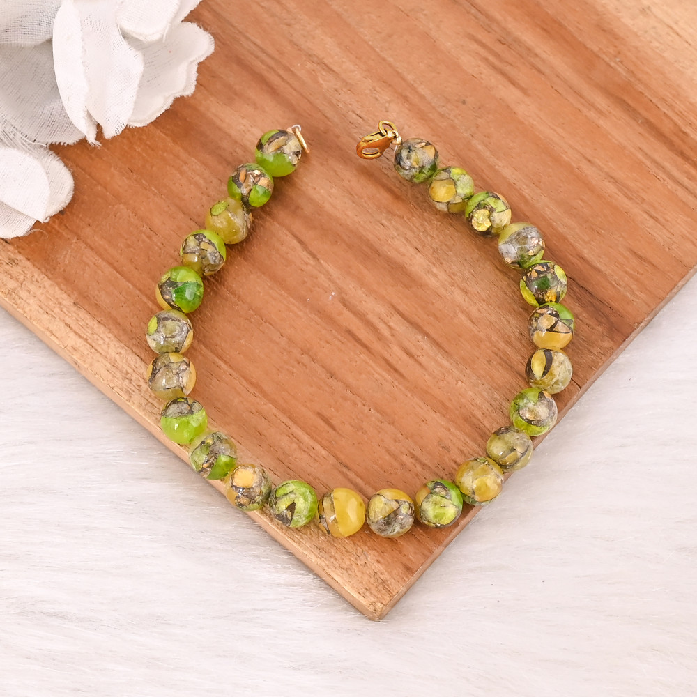Image of Natural Peridot Copper Beads 925 Sterling Silver Bracelet Handmade Gemstone Jewelry for Unisex