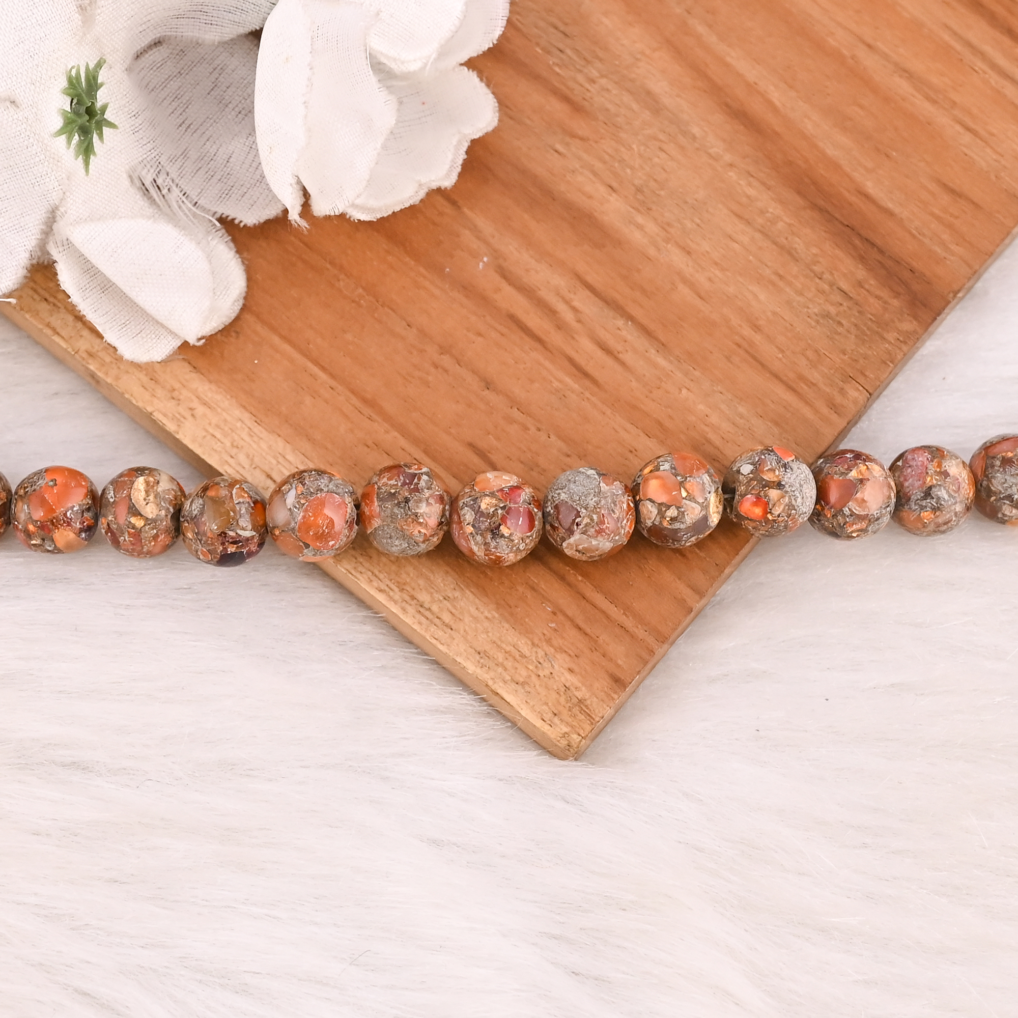 Natural Fire Opal Copper Beads 925 Sterling Silver Bracelet Handmade Gemstone Jewelry for Unisex