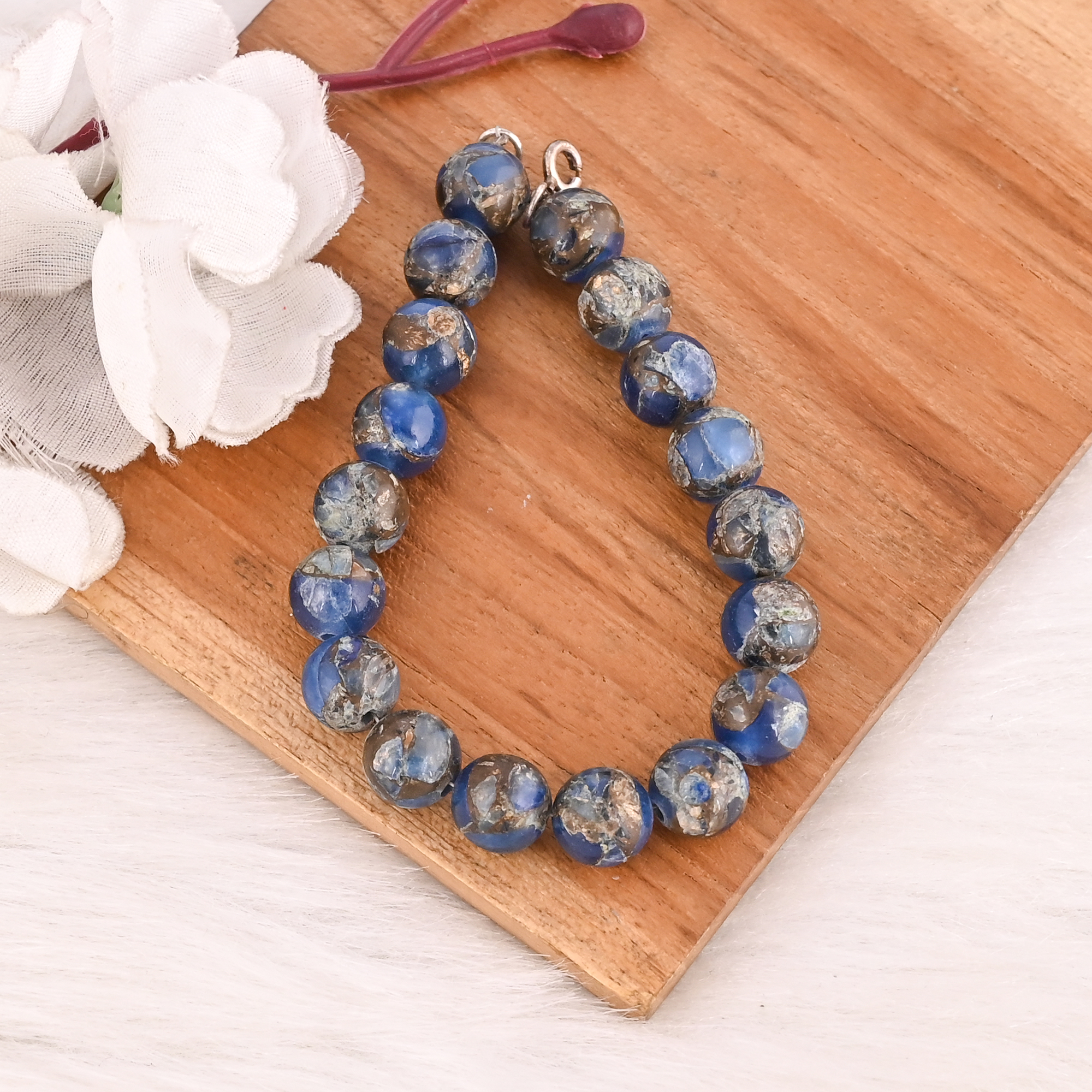 Natural Sodalite Copper Beads 925 Sterling Silver Bracelet Handmade Gemstone Jewelry for Unisex