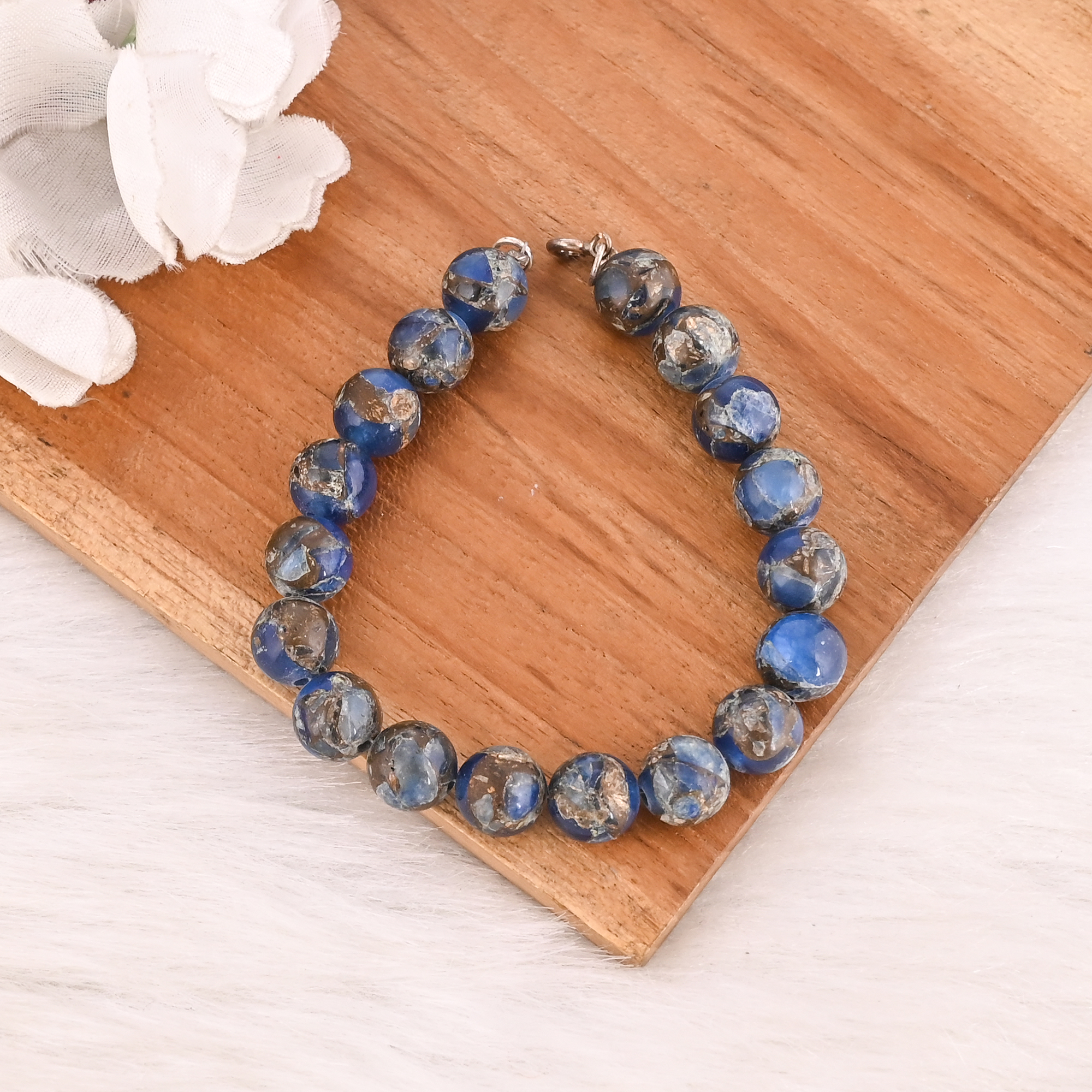 Natural Sodalite Copper Beads 925 Sterling Silver Bracelet Handmade Gemstone Jewelry for Unisex