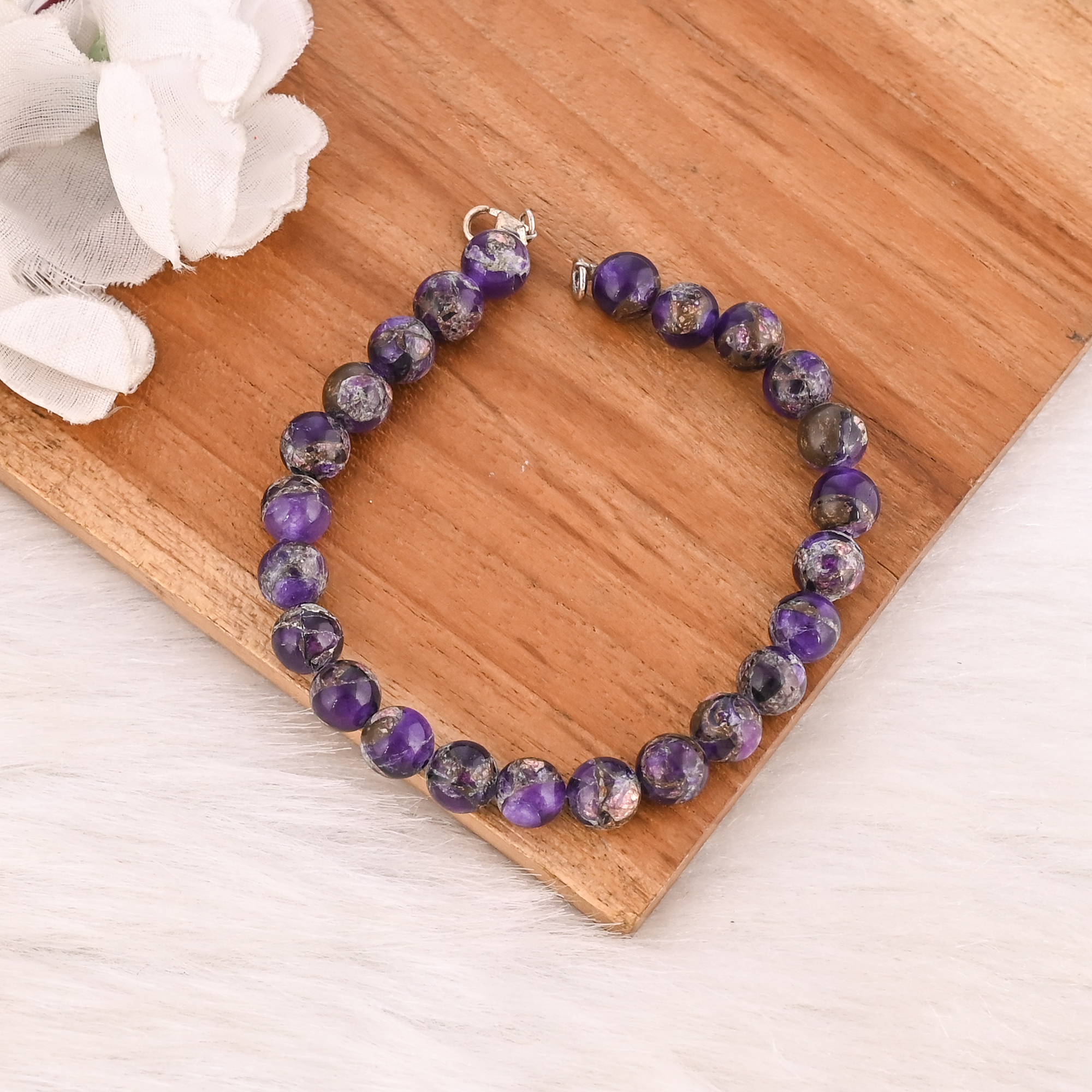 Natural Purple Amethyst Copper Beads 925 Sterling Silver Bracelet Handmade Gemstone Jewelry for Unisex
