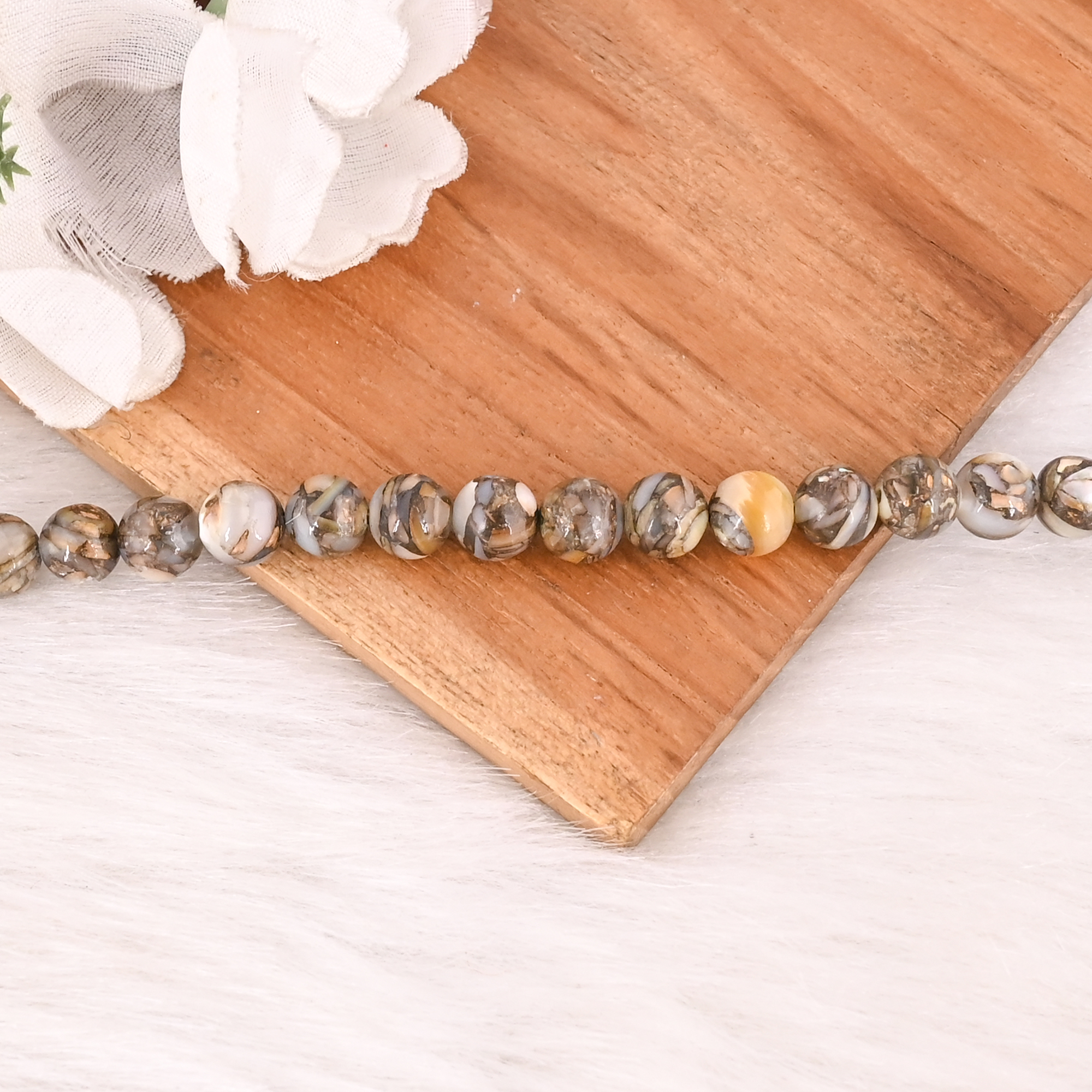 Natural Mother of Pearl Copper Beads 925 Sterling Silver Bracelet Handmade Jewelry