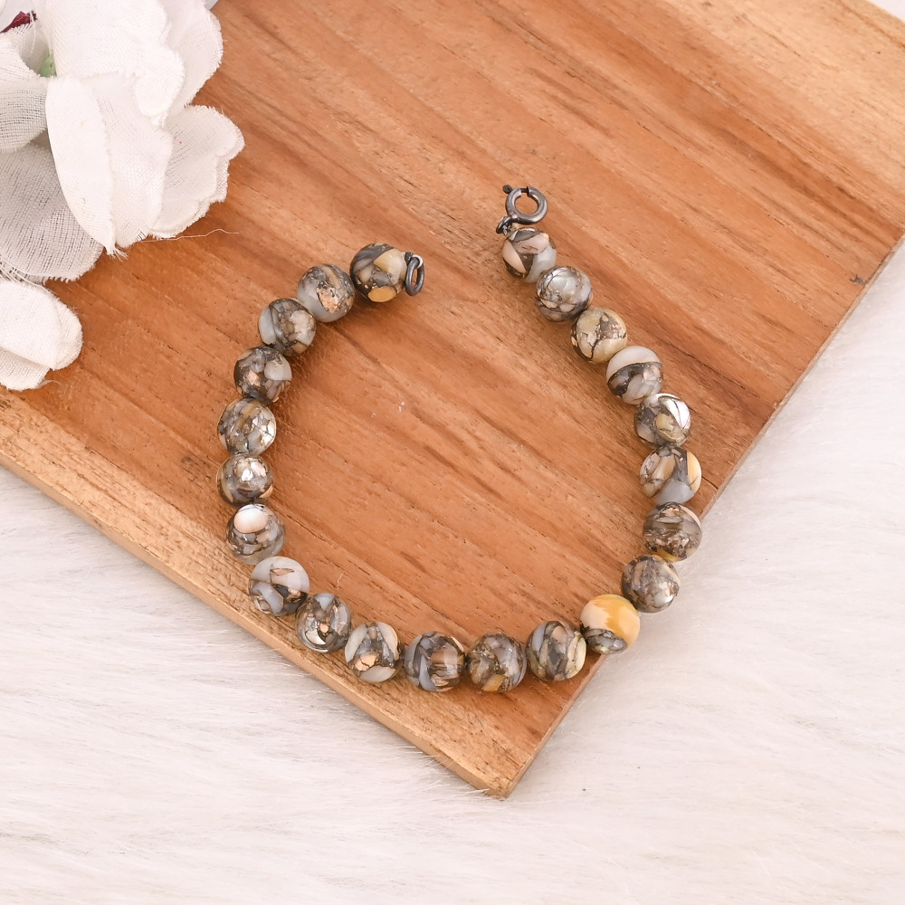 Image of Natural Mother of Pearl Copper Beads 925 Sterling Silver Bracelet Handmade Jewelry