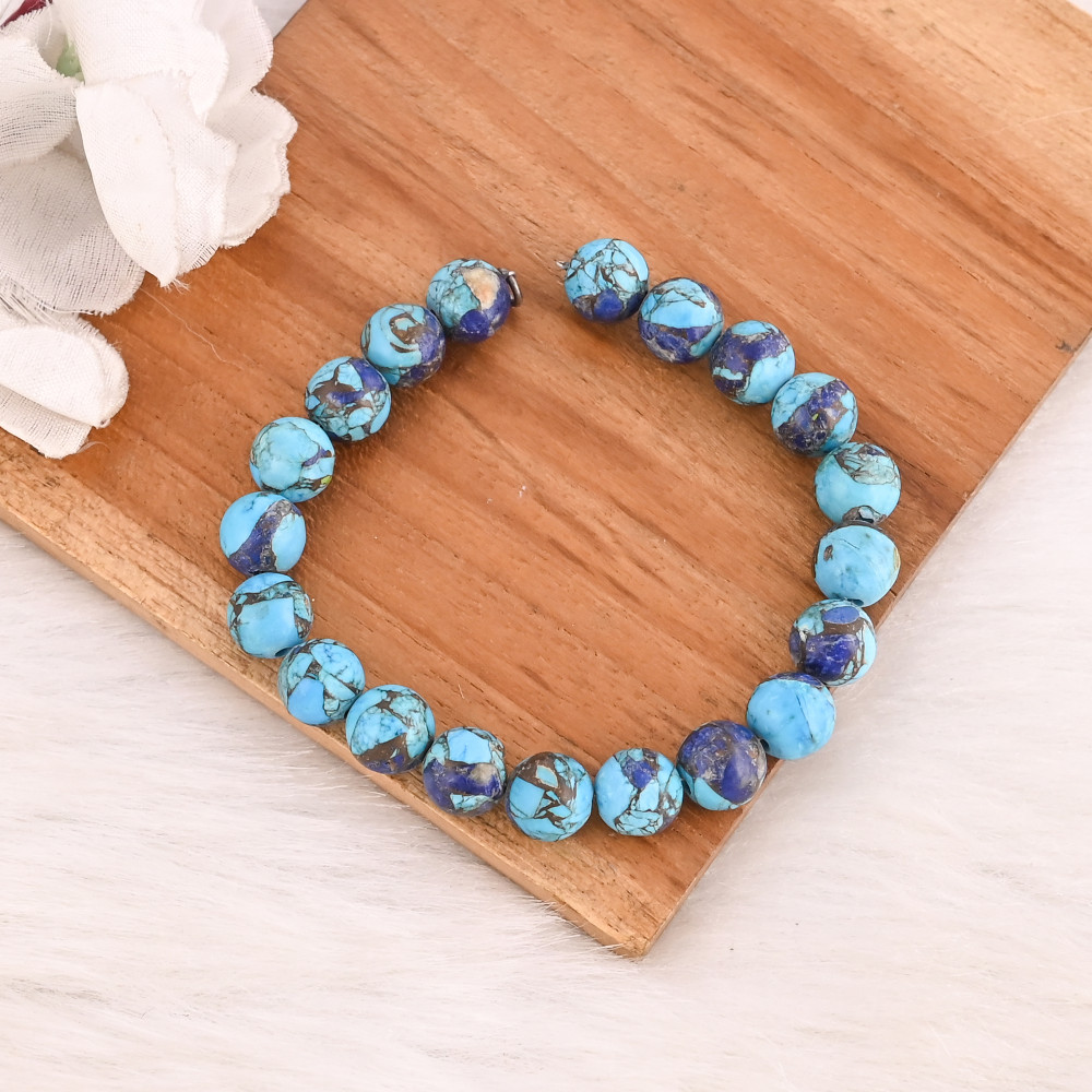 Image of Natural Turquoise &amp; Purple Amethyst Copper Gemstone 925 Sterling Silver Bracelet for Women Handmade Jewelry for Unisex