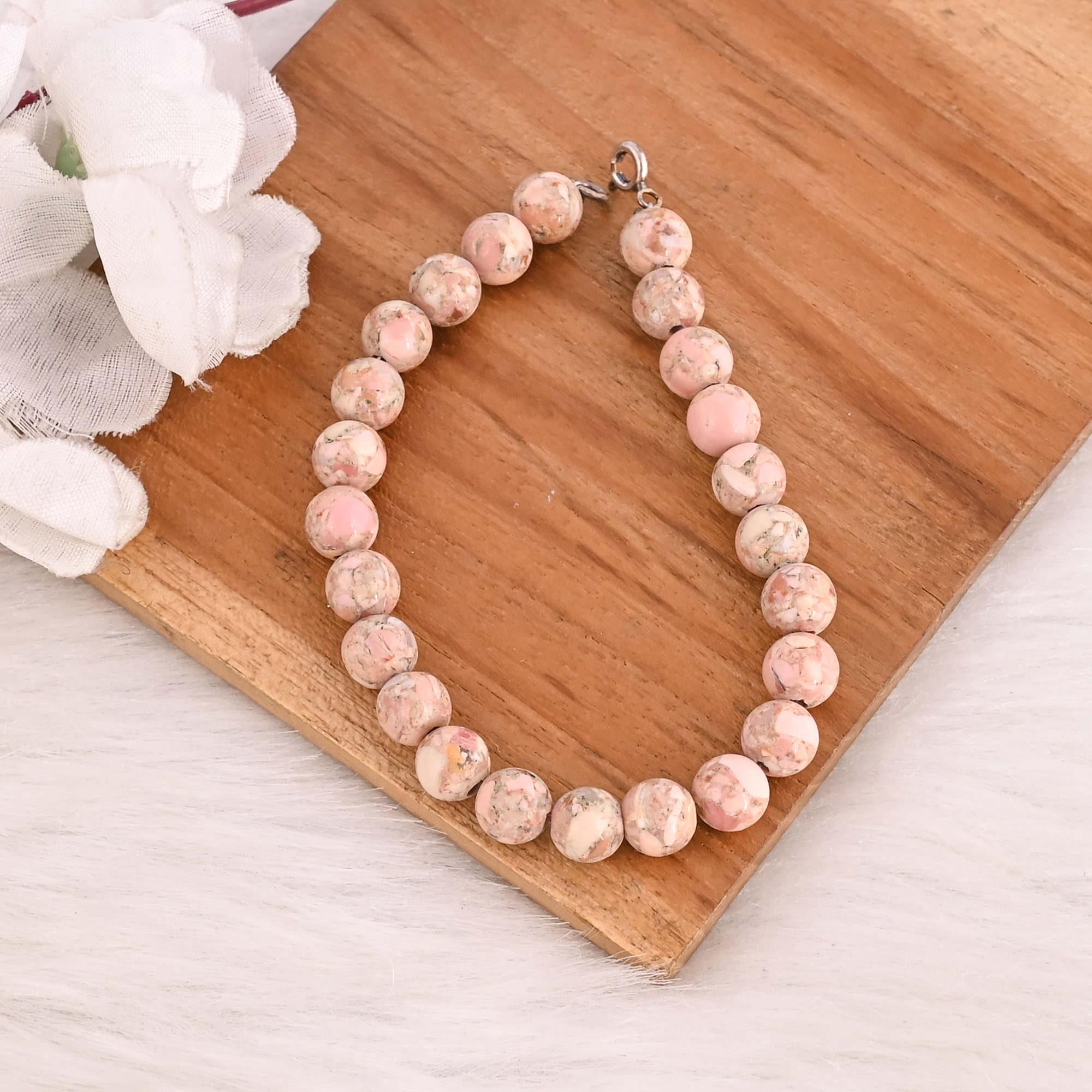 Natural Thulite Copper Beads 925 Sterling Silver Bracelet Handmade Gemstone Jewelry