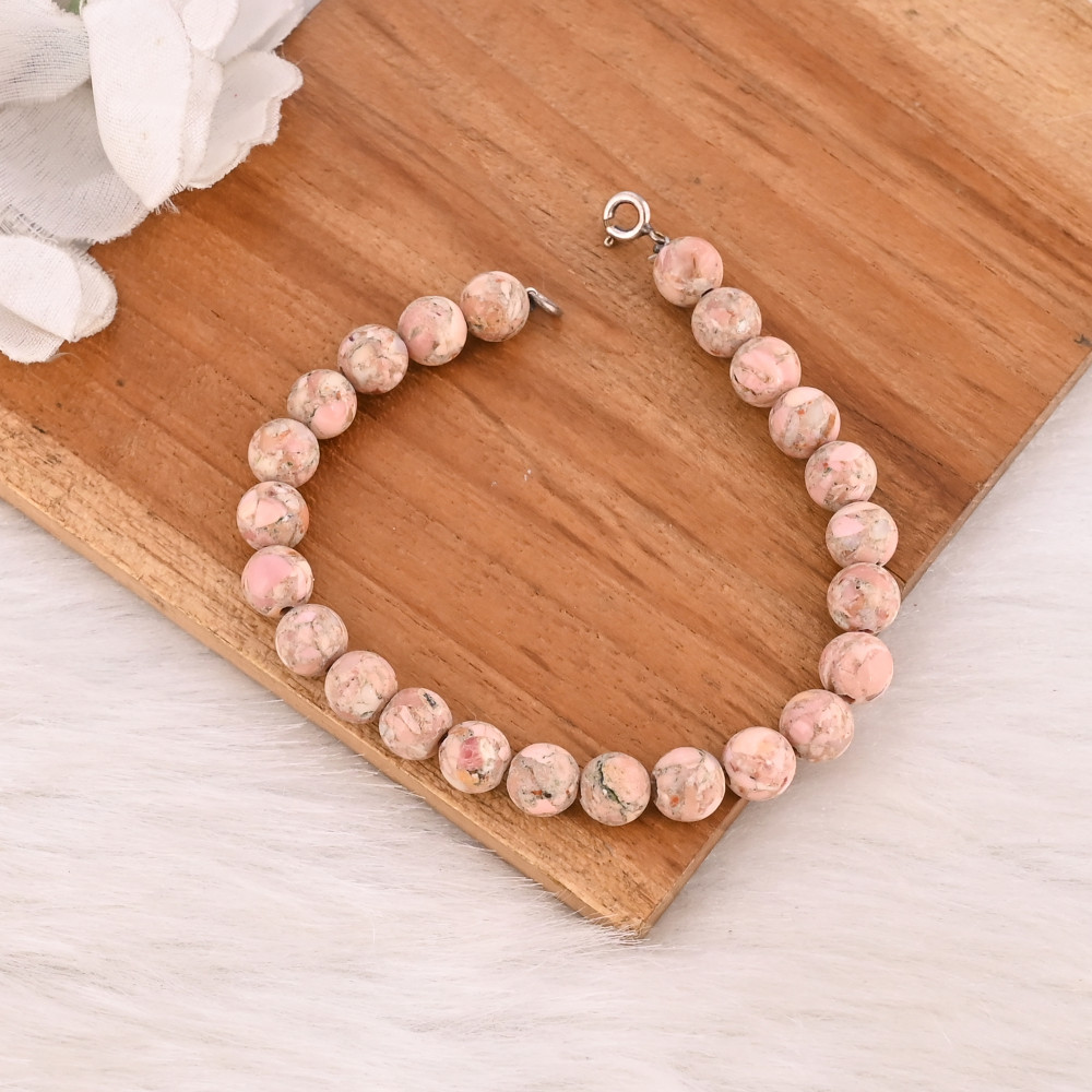 Image of Natural Thulite Copper Beads 925 Sterling Silver Bracelet Handmade Gemstone Jewelry