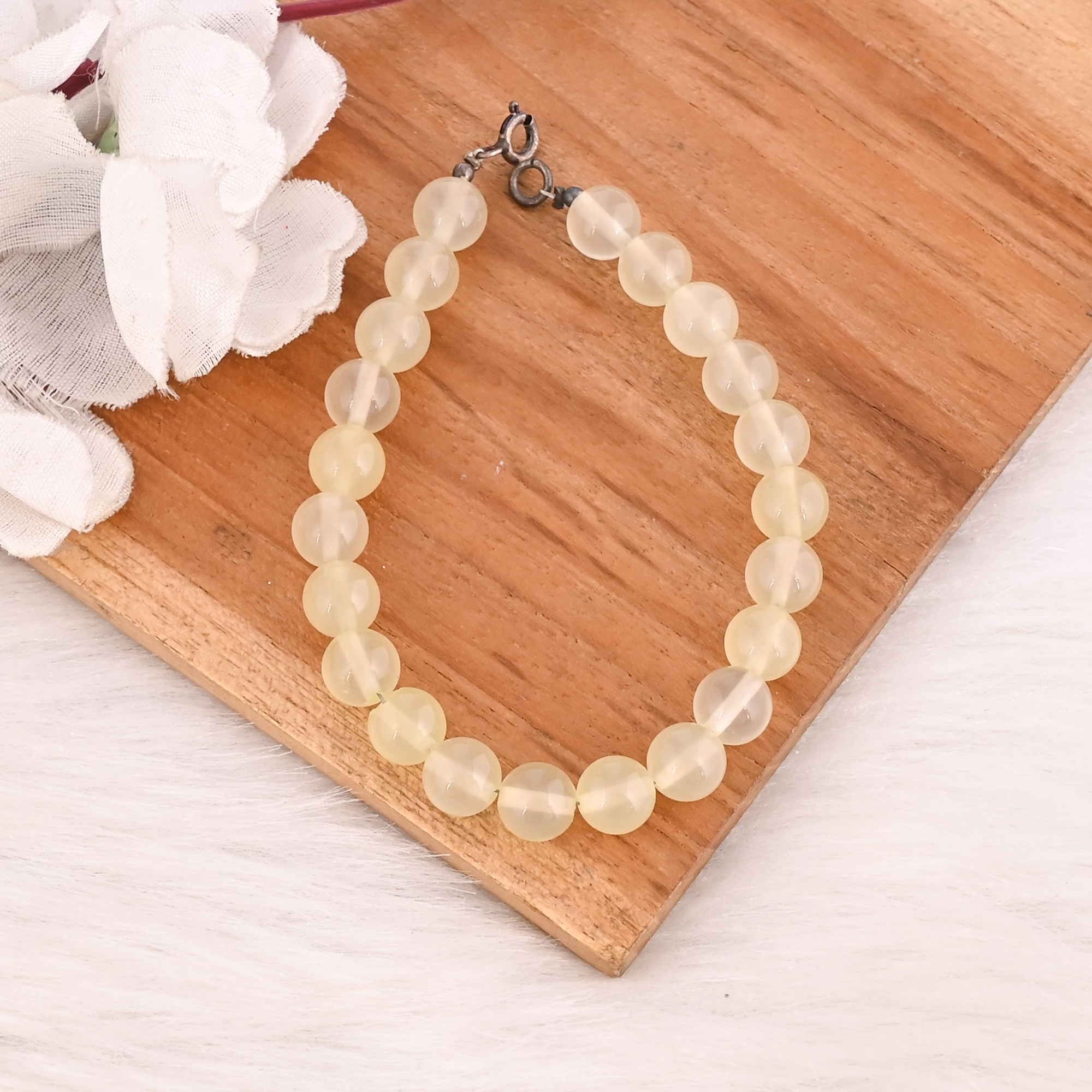 Natural Lemon Quartz Beads 925 Sterling Silver Bracelet Handmade Gemstone Jewelry for Unisex