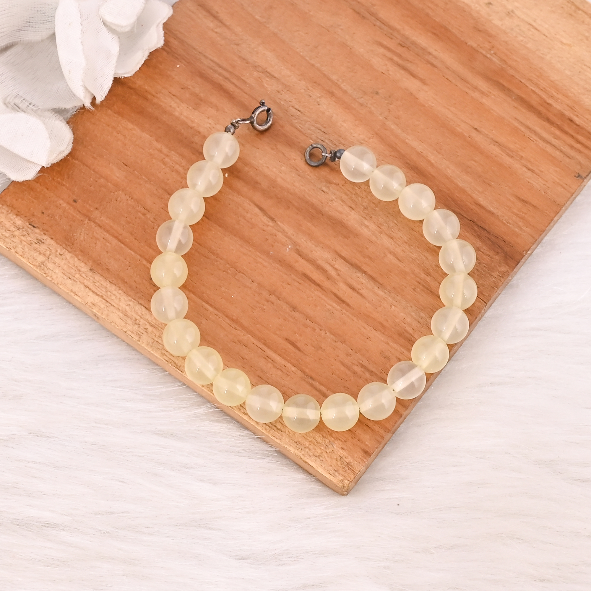 Natural Lemon Quartz Beads 925 Sterling Silver Bracelet Handmade Gemstone Jewelry for Unisex