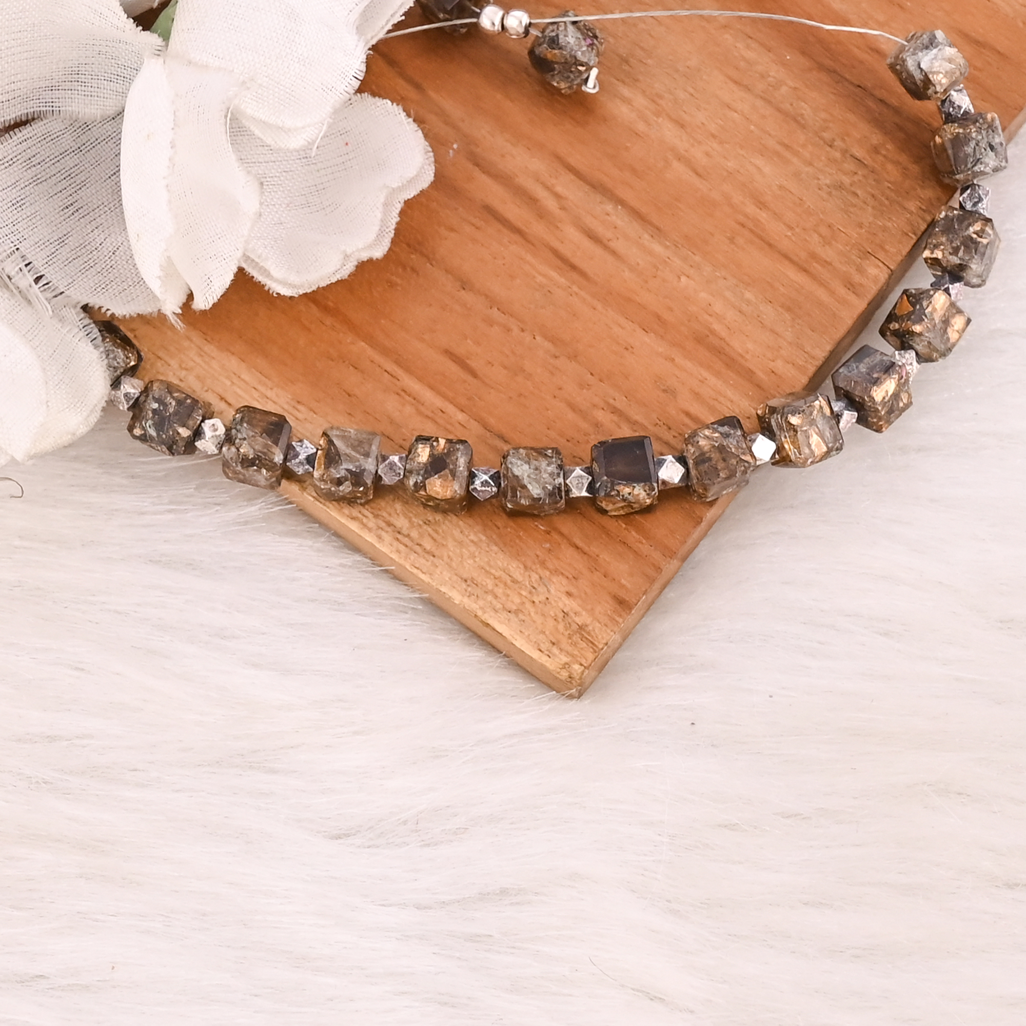 Smoky Quartz Copper  Pyrite Gemstone 925 Sterling Silver Bracelet Handmade Jewelry for Women