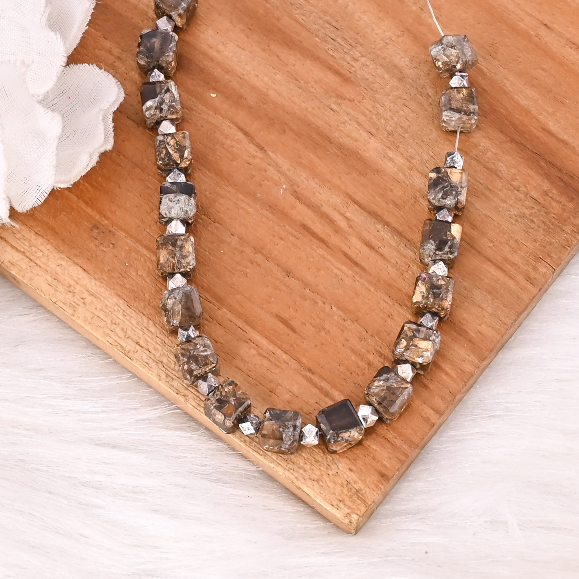 Smoky Quartz Copper  Pyrite Gemstone 925 Sterling Silver Bracelet Handmade Jewelry for Women