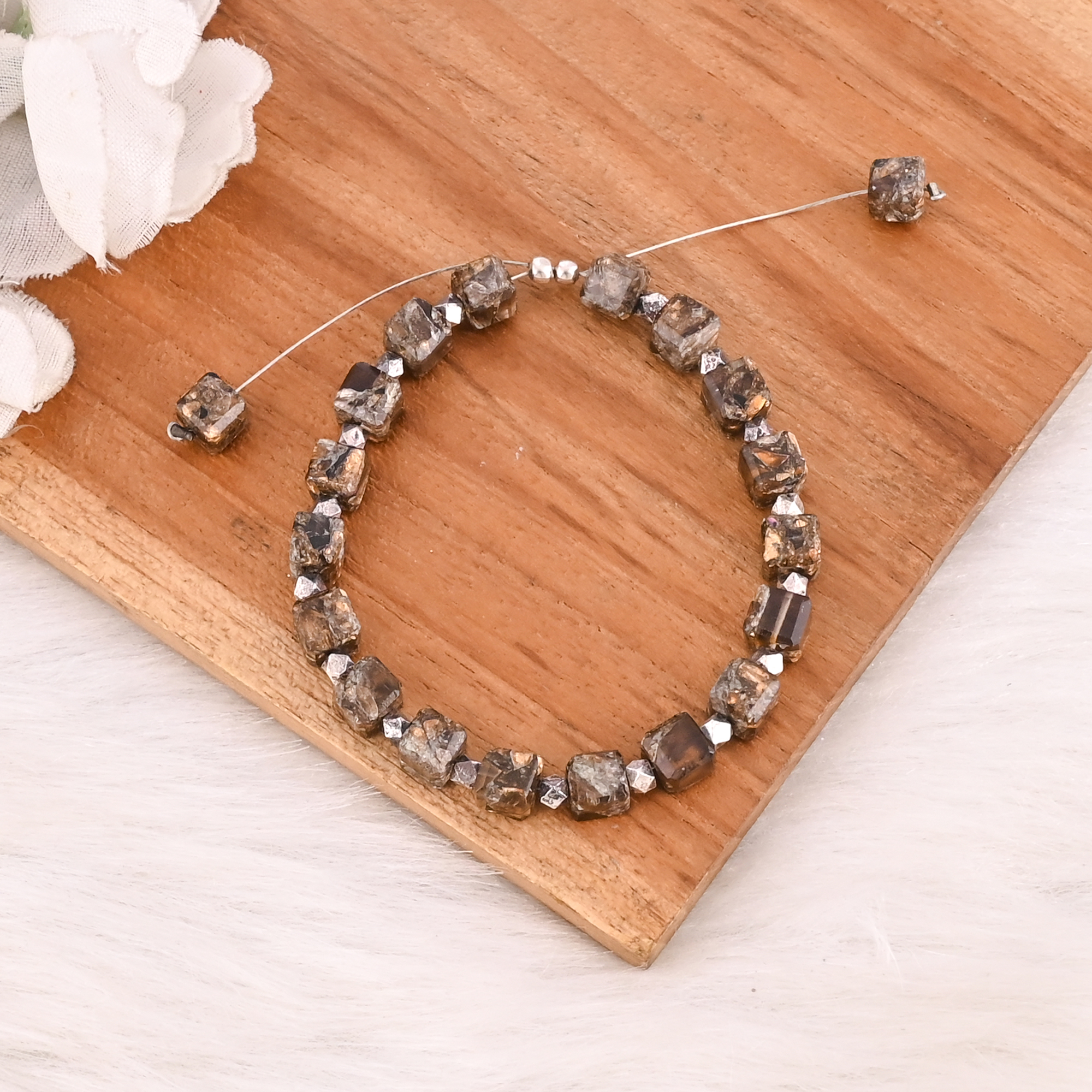 Smoky Quartz Copper  Pyrite Gemstone 925 Sterling Silver Bracelet Handmade Jewelry for Women