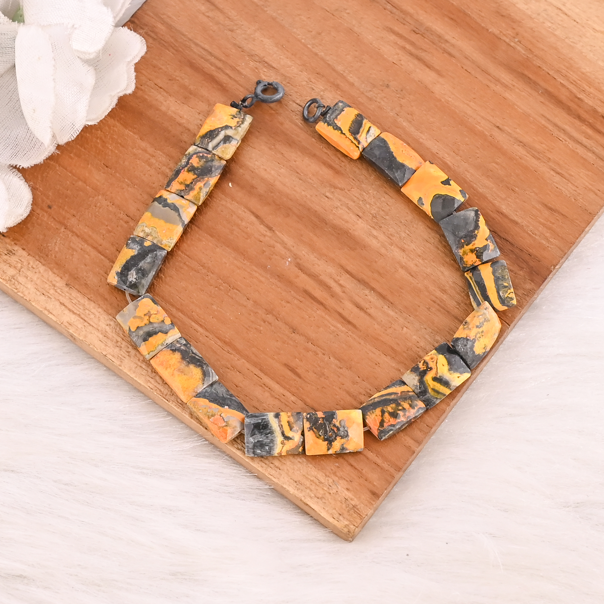 Natural Bumble Bee Jasper Gemstone Stretch Bracelet Handmade Beaded Jewelry for Women