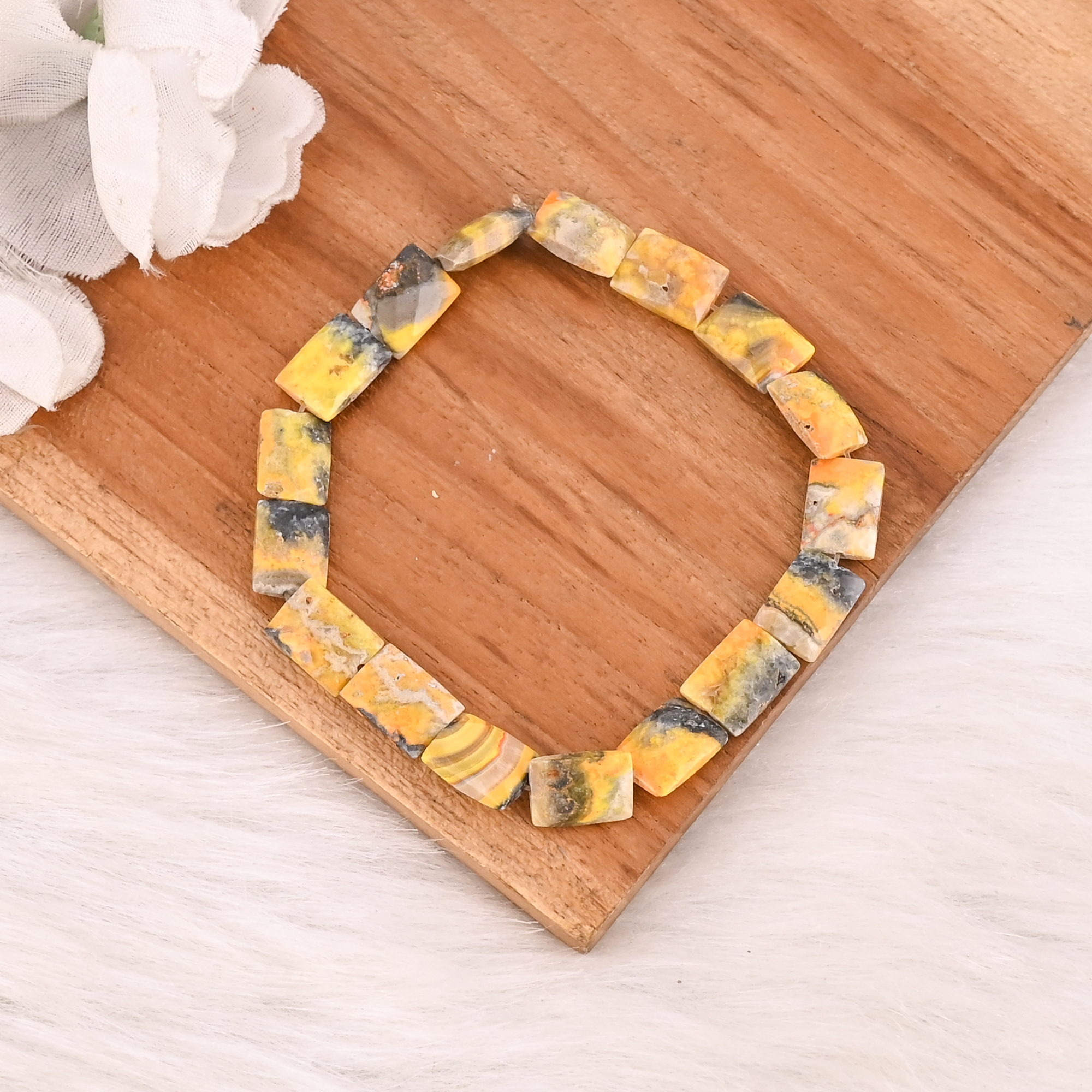 Natural Bumble Bee Jasper Gemstone Stretch Bracelet Handmade Beaded Jewelry for Women