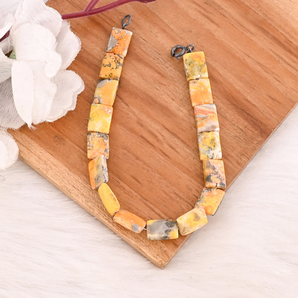 Image of Natural Bumble Bee Jasper Smooth Gemstone Bracelet Handmade Beaded Jewelry for Unisex