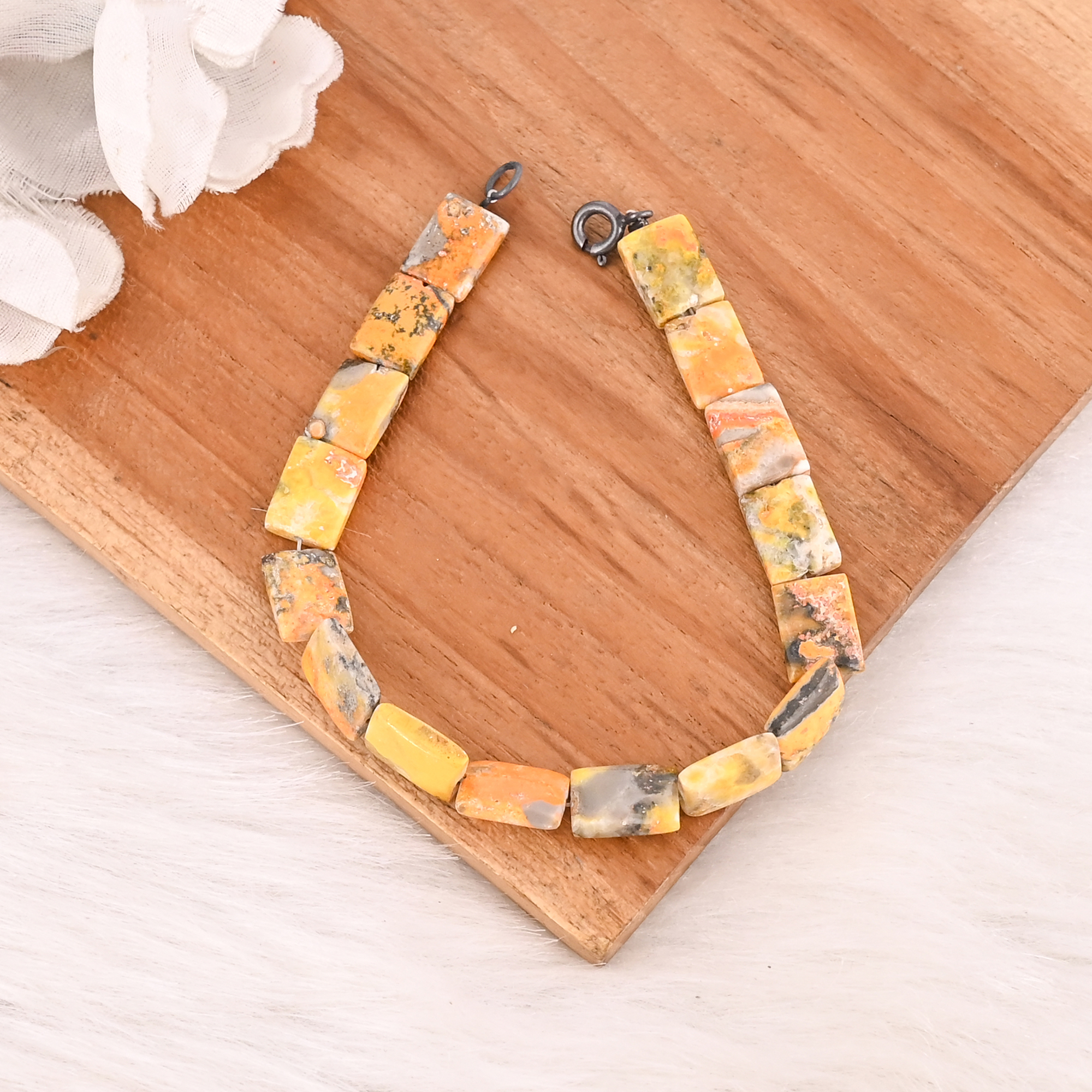 Natural Bumble Bee Jasper Smooth Gemstone Bracelet Handmade Beaded Jewelry for Unisex