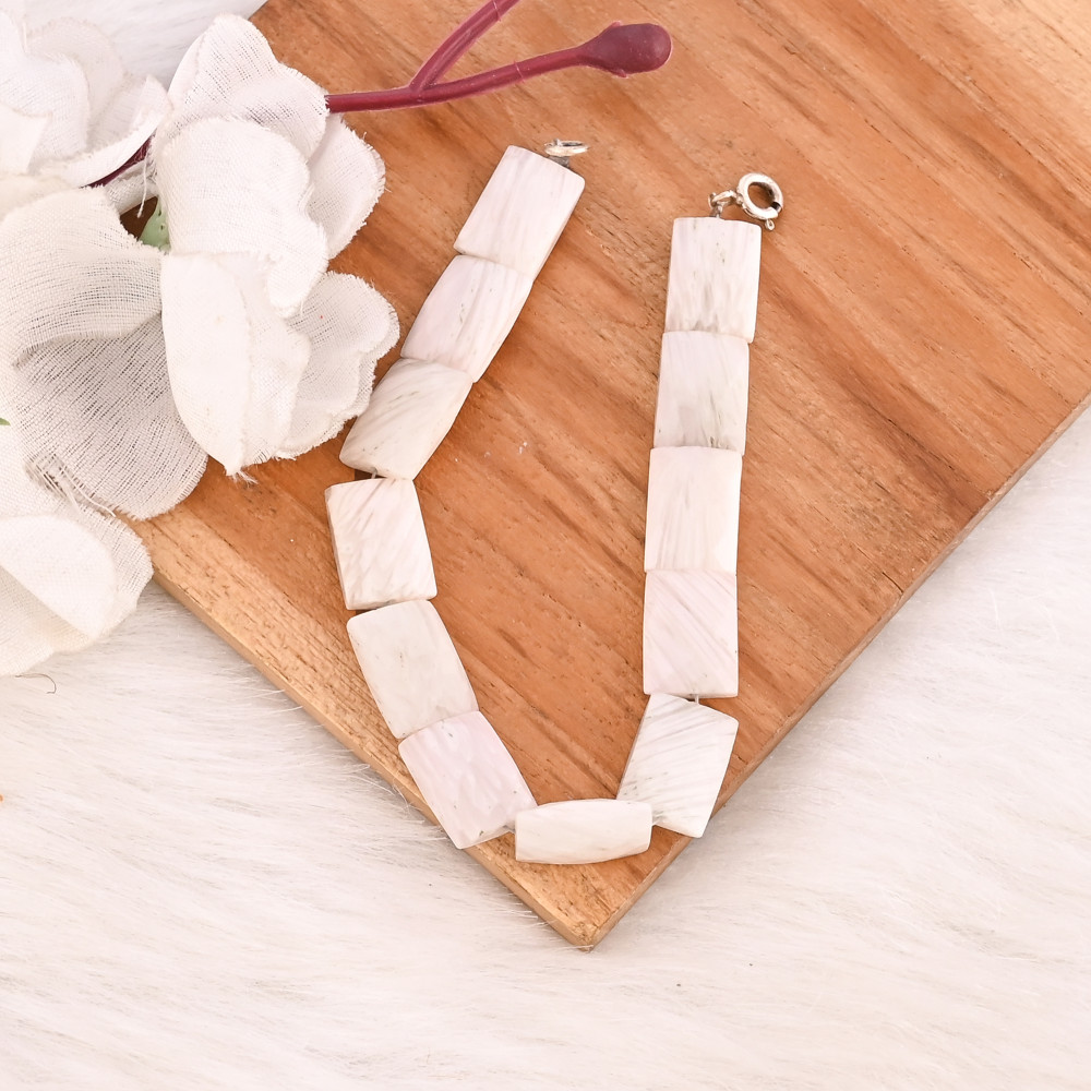 Image of Natural White Scolecite Gemstone 925 Sterling Silver Bracelet Handmade Jewelry for Unisex