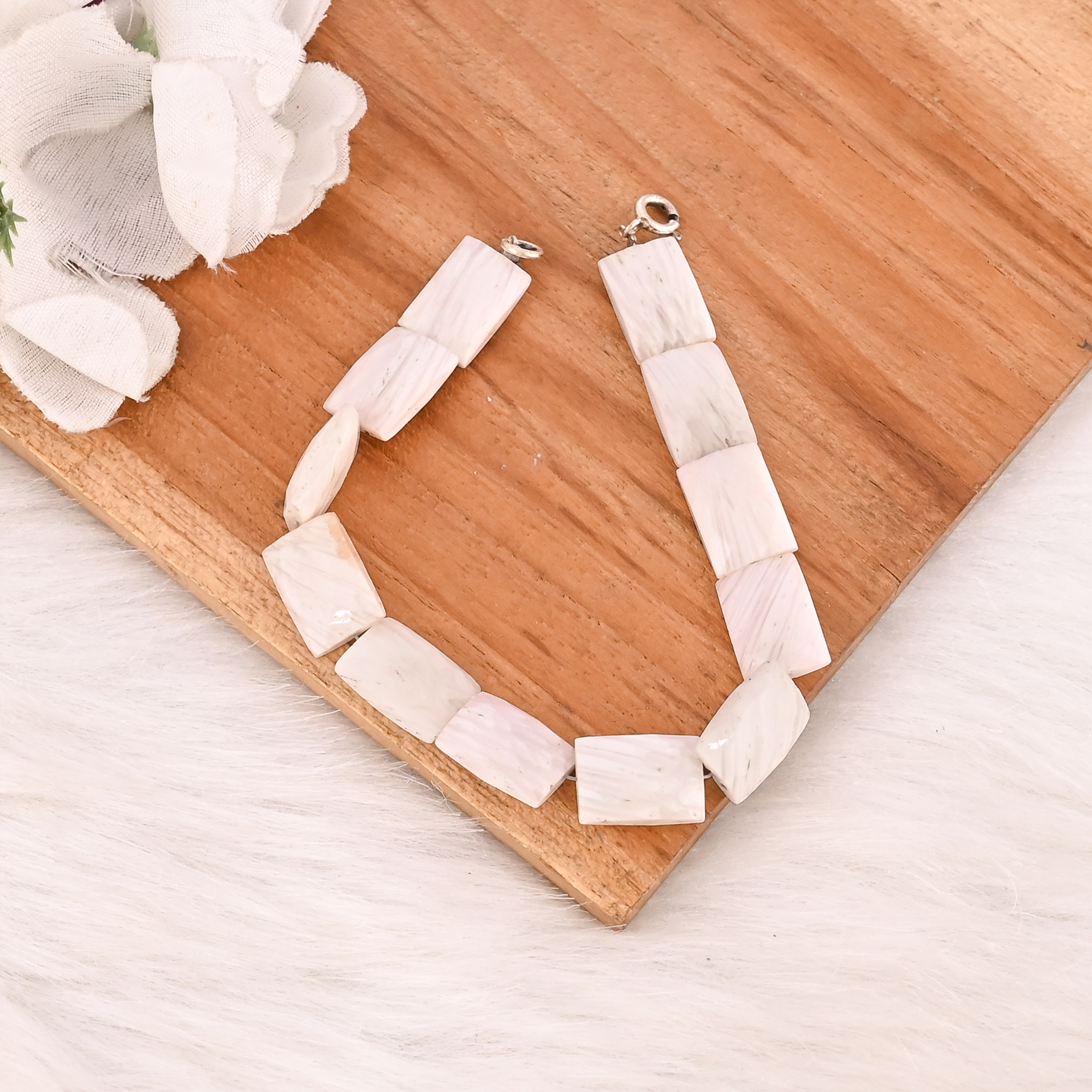 Natural White Scolecite Gemstone 925 Sterling Silver Bracelet Handmade Jewelry for Unisex