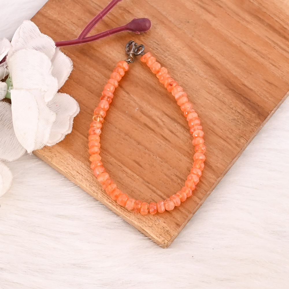 Image of Natural Carnelian Gemstone 925 Sterling Silver Beaded Bracelet Handmade Jewelry for Unisex