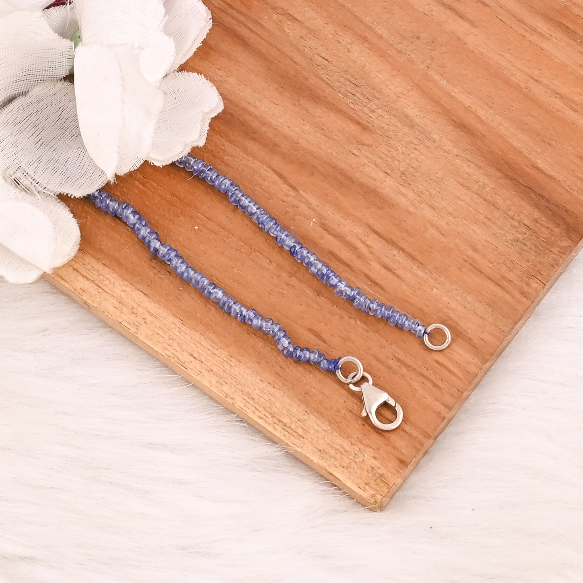 Natural Tanzanite Gemstone Beaded Necklace in 925 Sterling Silver Handmade Jewelry for Unisex