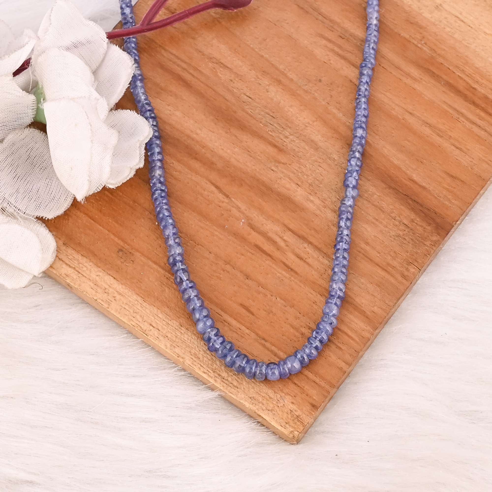 Natural Tanzanite Gemstone Beaded Necklace in 925 Sterling Silver Handmade Jewelry for Unisex