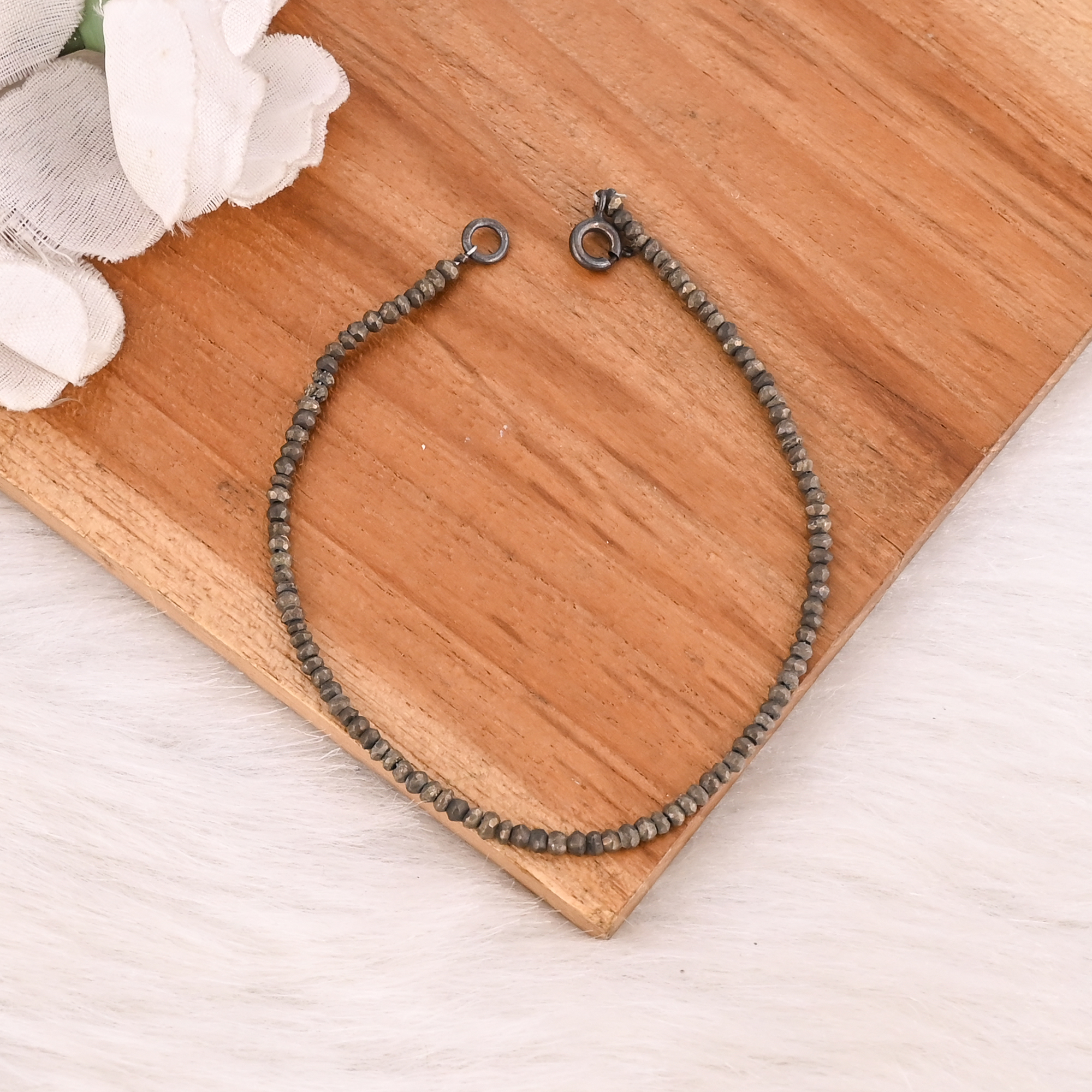Natural Pyrite Gemstone Faceted Rondelle Bead Bracelet Handmade Jewelry for Women