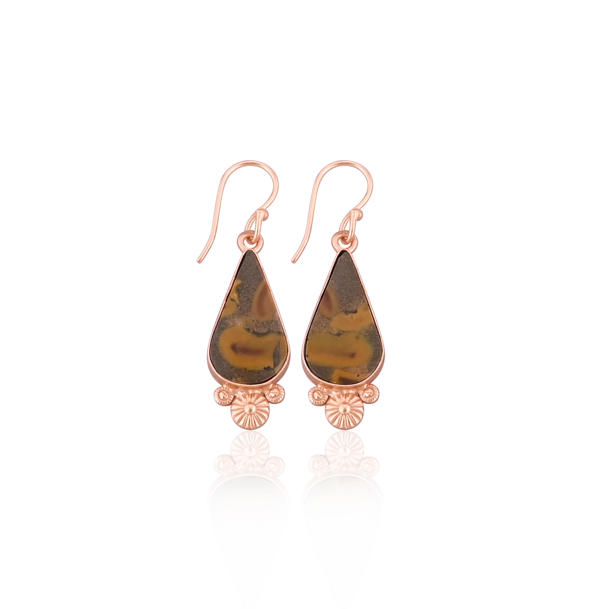 Fruit Jasper Pear Gemstone Handmade Designer Brass Rose Gold Plated Dangler Earring Bridesmaid Gift