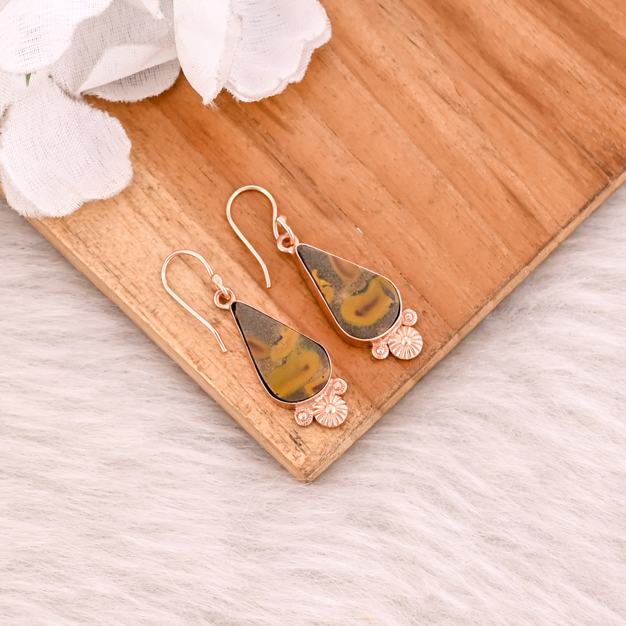 Fruit Jasper Pear Gemstone Handmade Designer Brass Rose Gold Plated Dangler Earring Bridesmaid Gift