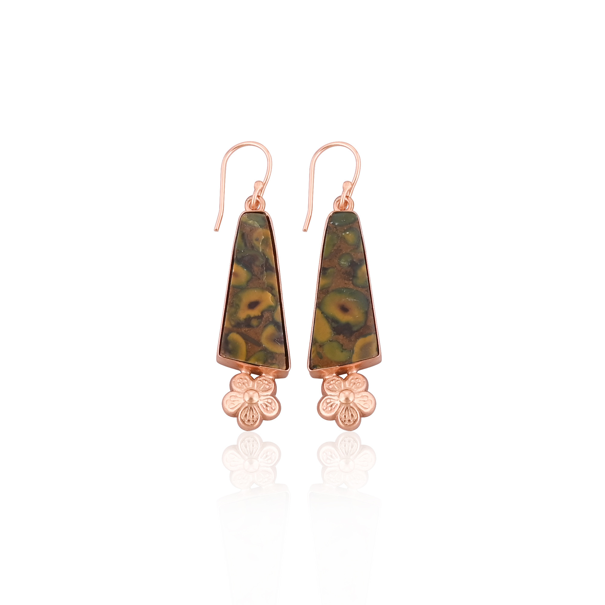 Fruit Jasper Gemstone Handmade Designer Brass Rose Gold Plated Dangler Earring Wholesale Earring