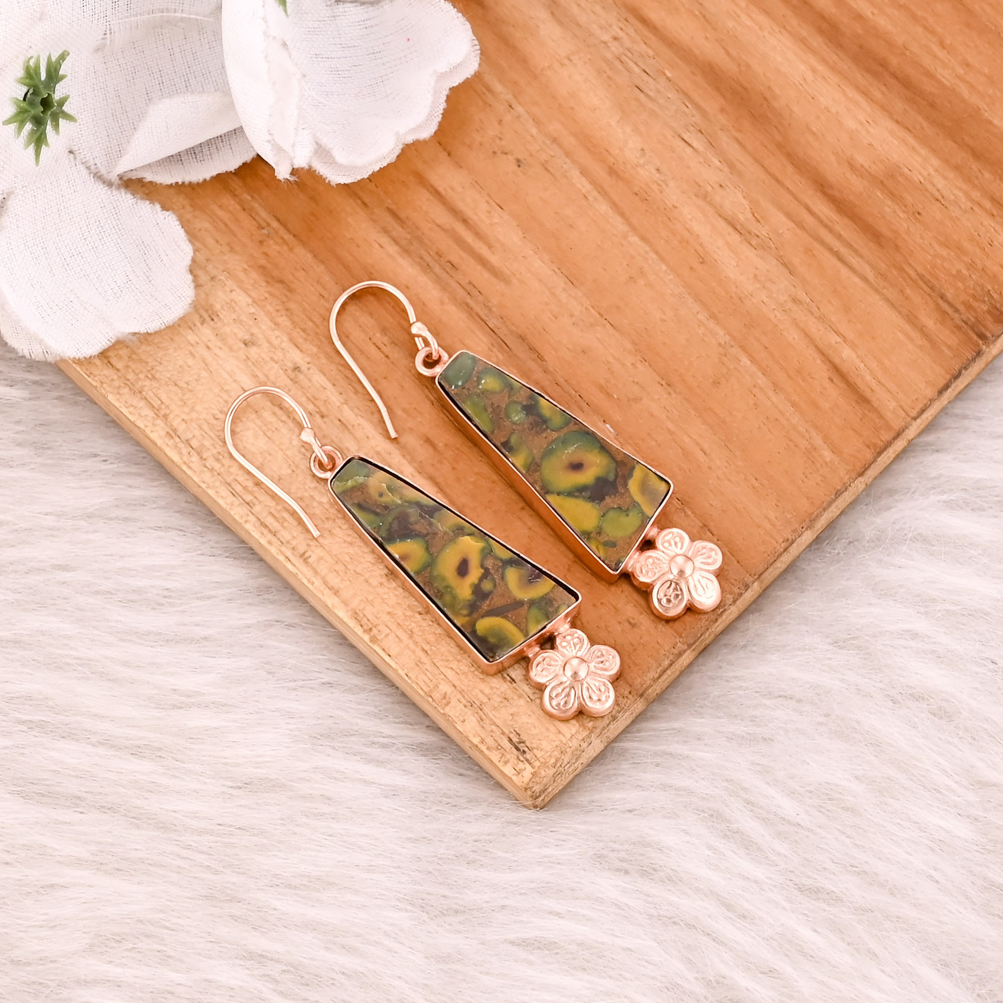 Fruit Jasper Gemstone Handmade Designer Brass Rose Gold Plated Dangler Earring Wholesale Earring