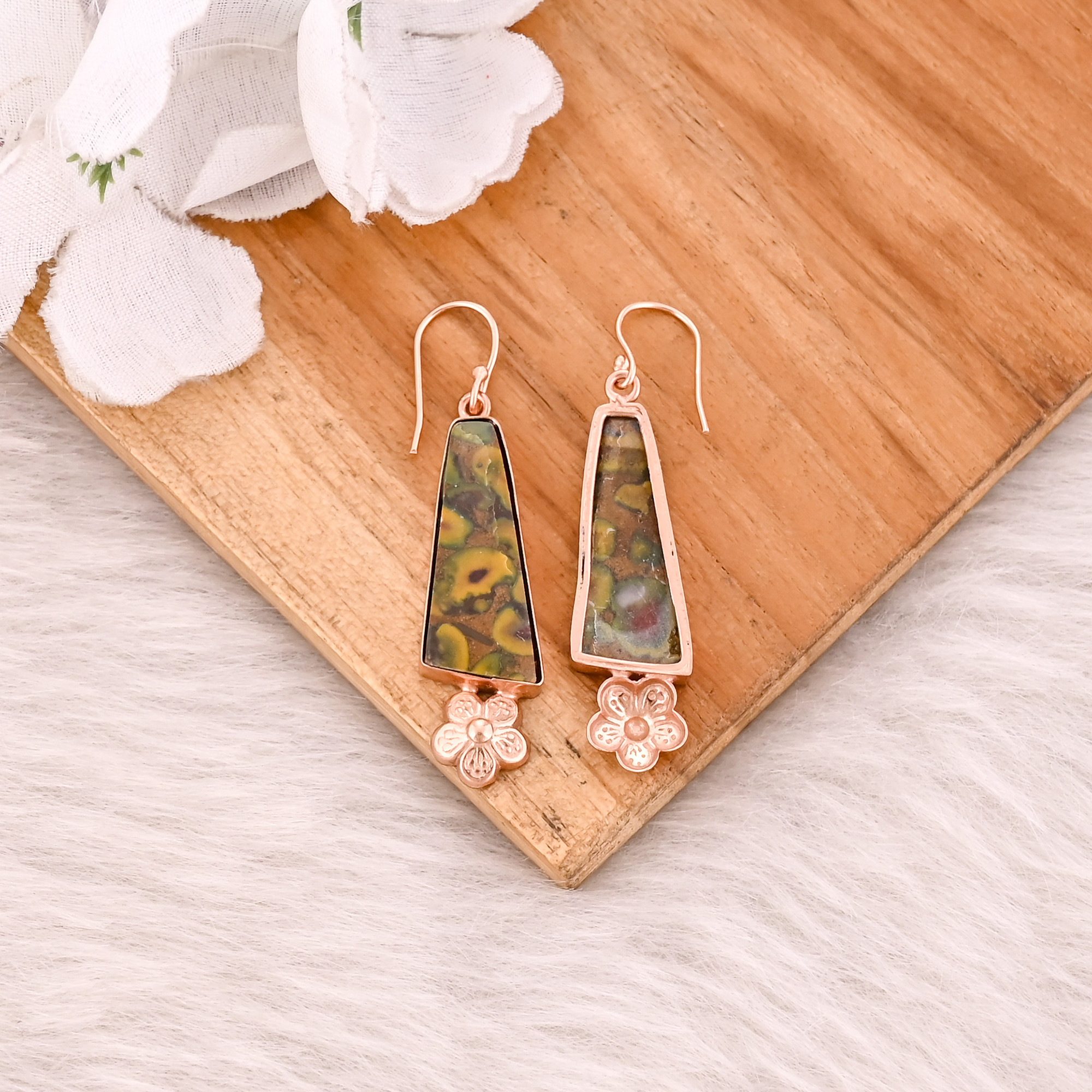 Fruit Jasper Gemstone Handmade Designer Brass Rose Gold Plated Dangler Earring Wholesale Earring