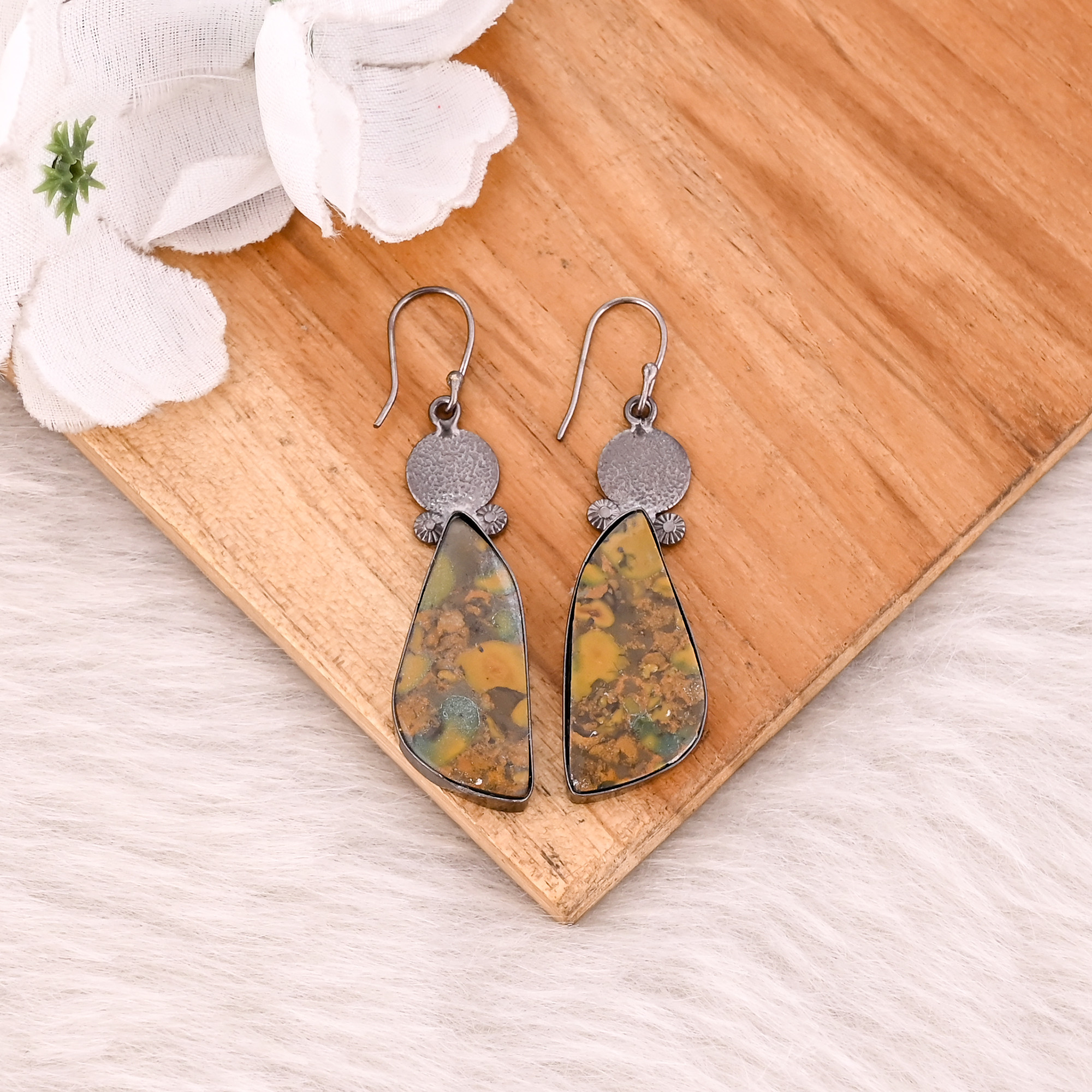Fruit Jasper Gemstone Handmade Brass Black Ruthenium Dangler Earring Women Earring