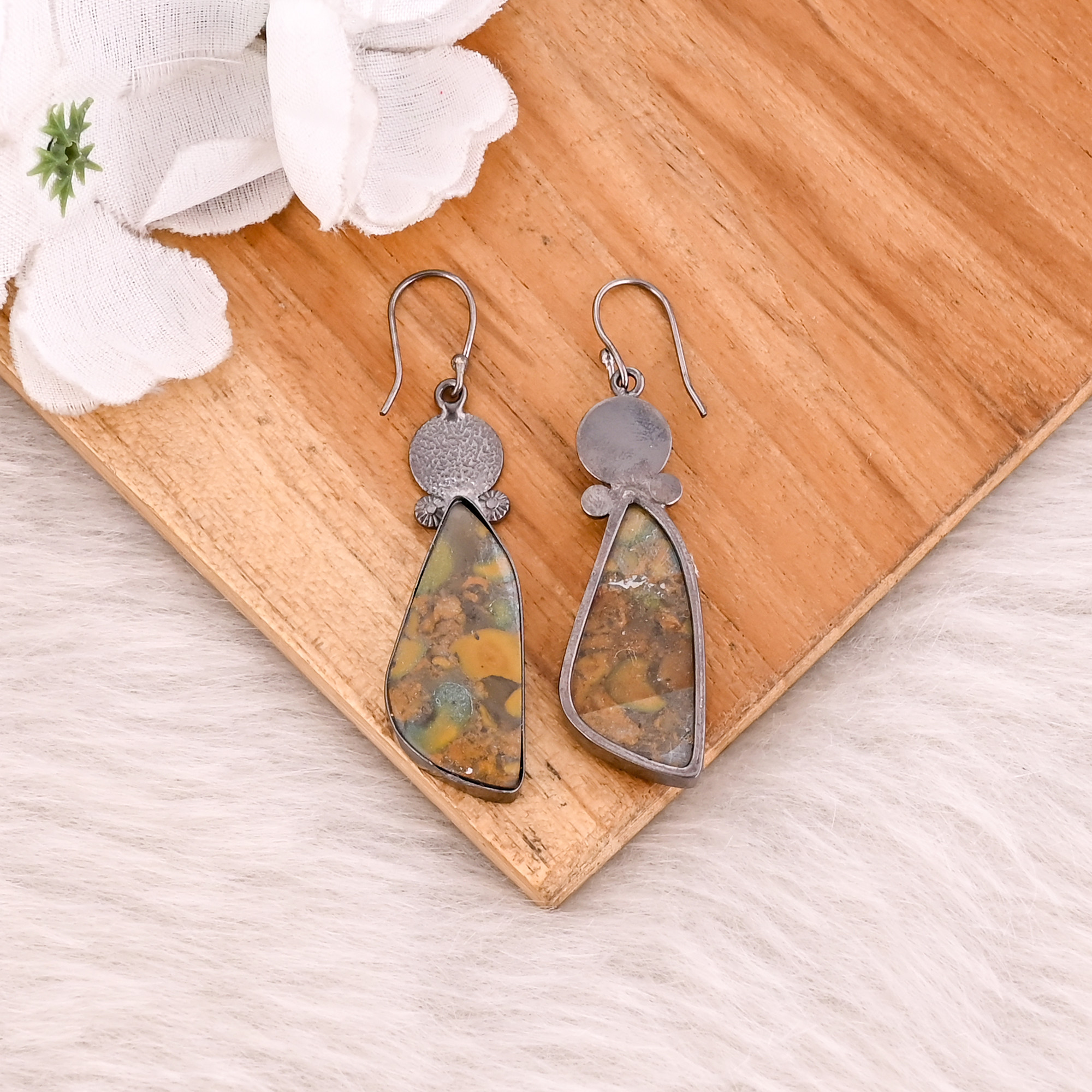 Fruit Jasper Gemstone Handmade Brass Black Ruthenium Dangler Earring Women Earring