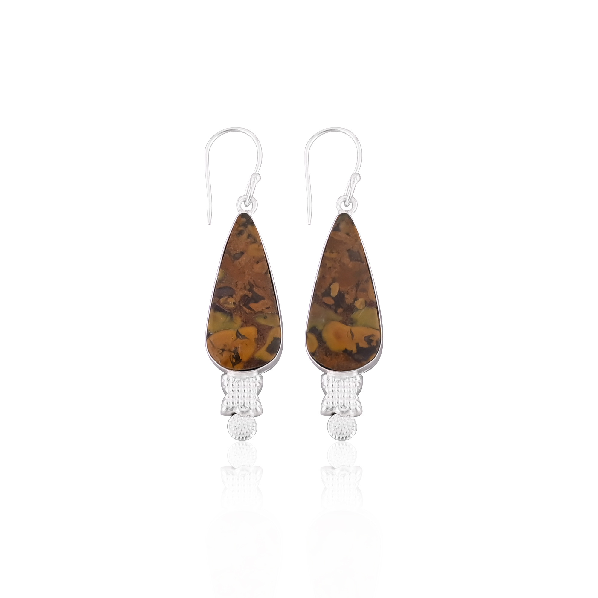 Fruit Jasper Pear Gemstone Handmade Brass Silver Plated Dangler Earring Statement Earring