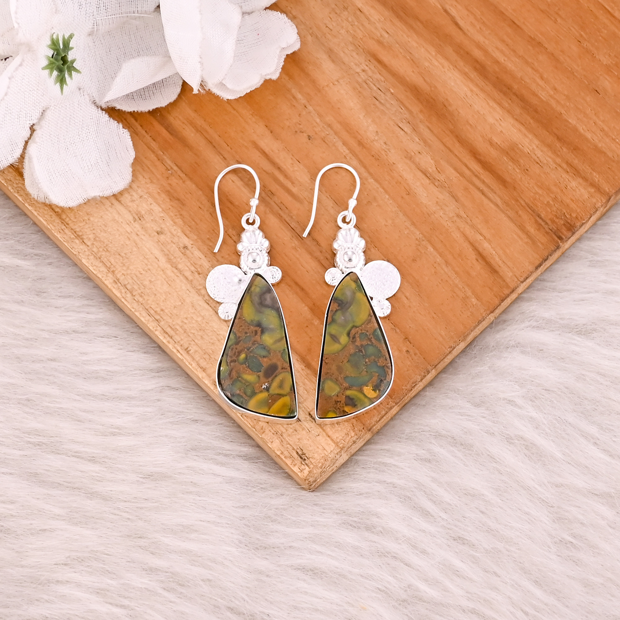 Fruit Jasper Gemstone Handmade Brass Silver Plated Dangler Earring Women Earring