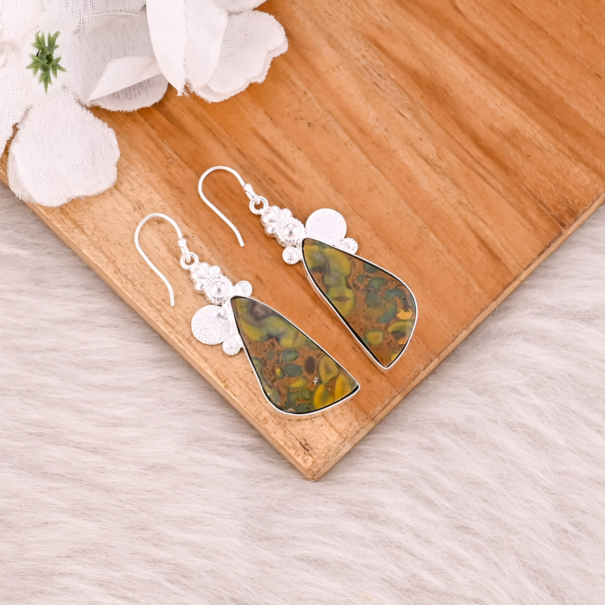 Fruit Jasper Gemstone Handmade Brass Silver Plated Dangler Earring Women Earring