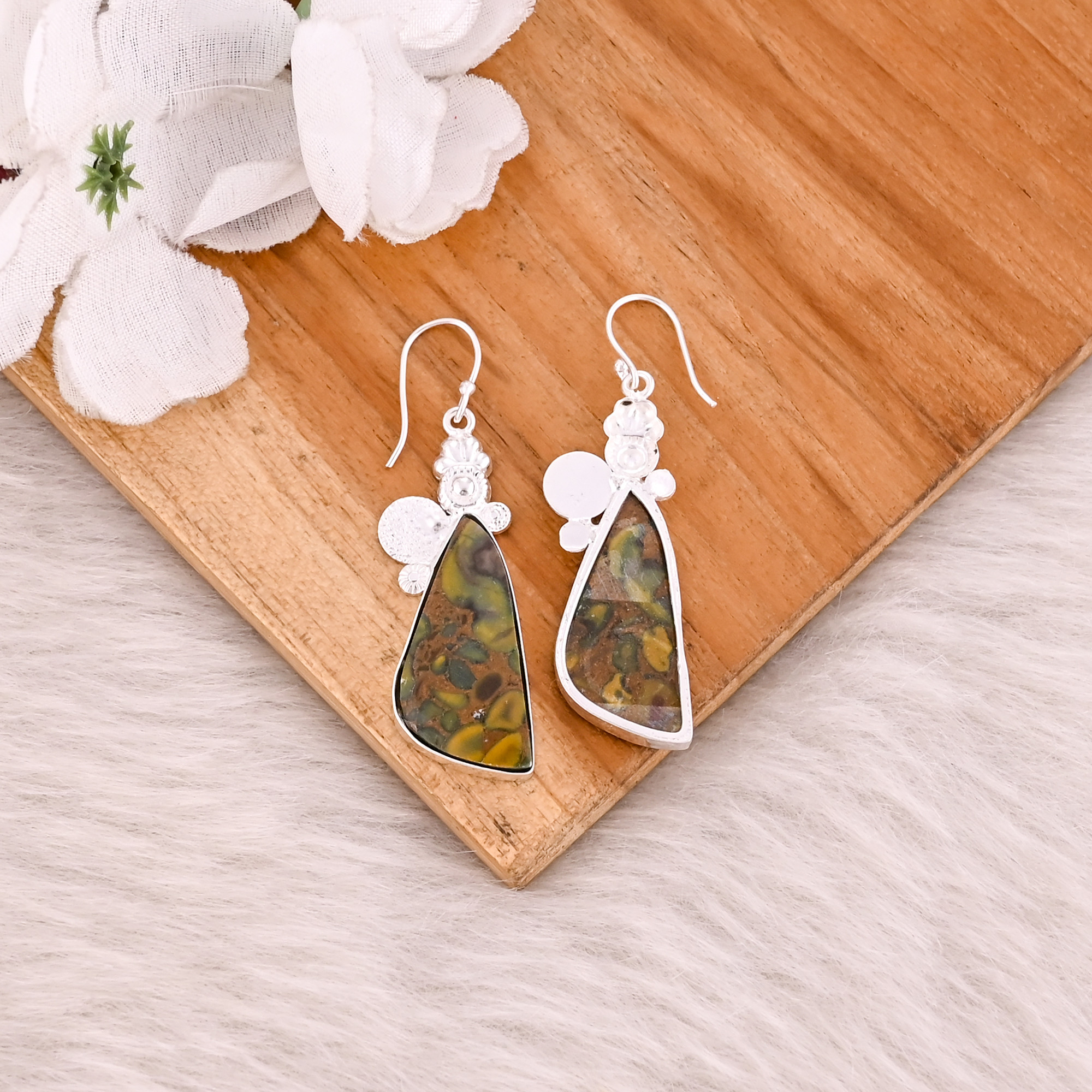 Fruit Jasper Gemstone Handmade Brass Silver Plated Dangler Earring Women Earring