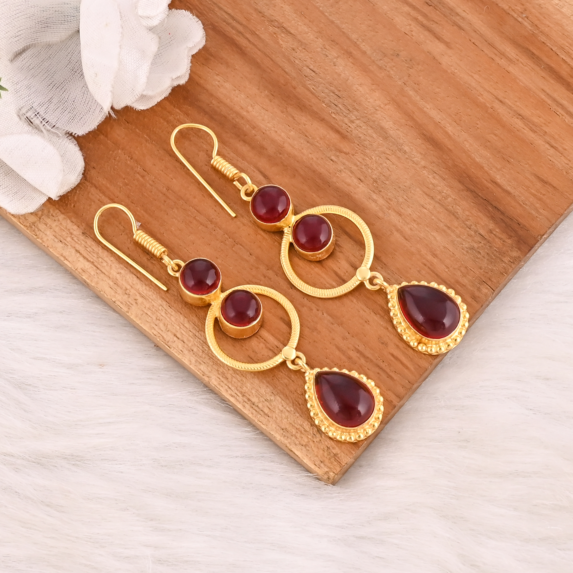 Garnet Hydro Stone Brass Drop Earrings Gold Plated Designer Jewelry for Women Wholesale Lot 10 Pairs