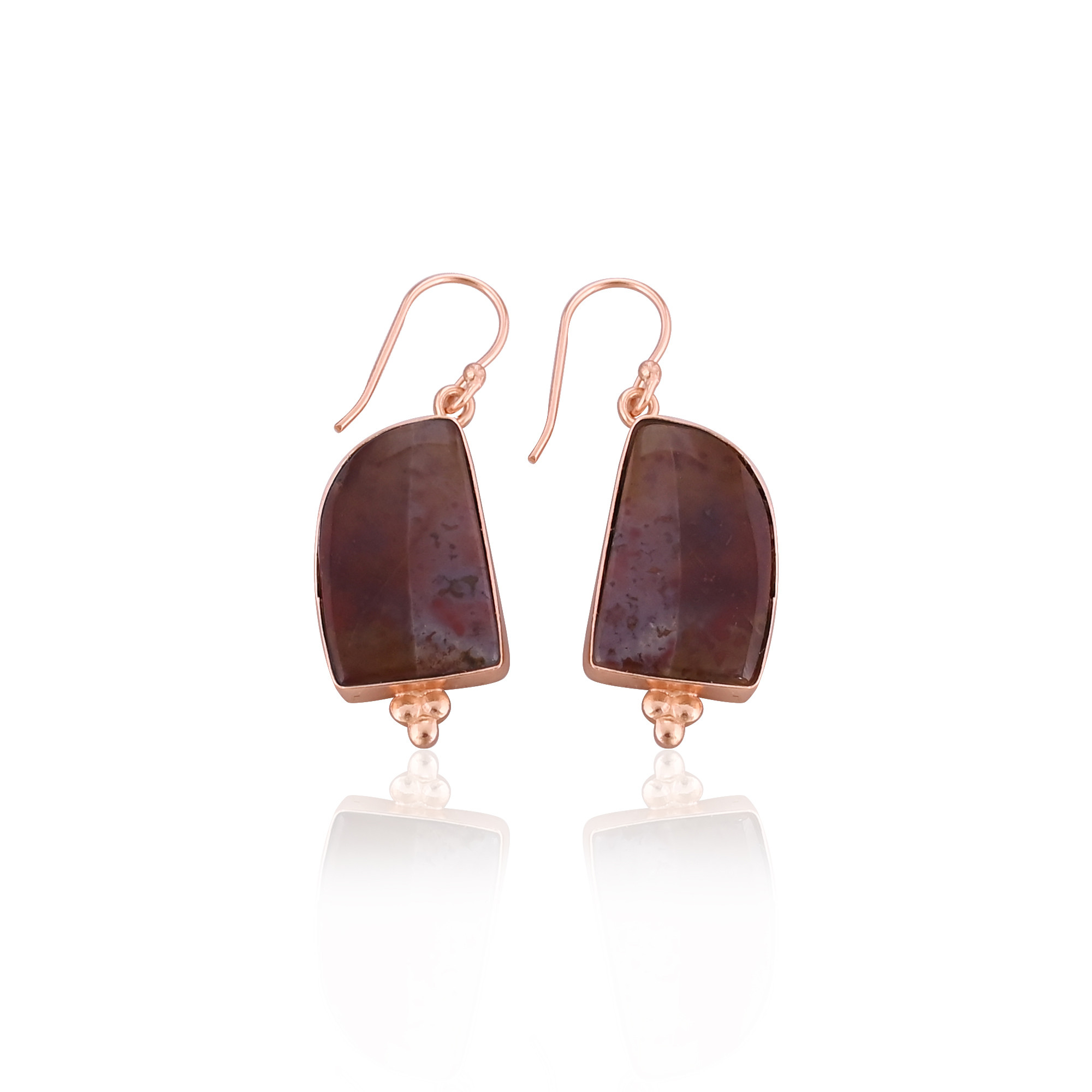 Coffee Jasper Gemstone Brass Rose Gold Plated Dangler Earring Wholesale Earring