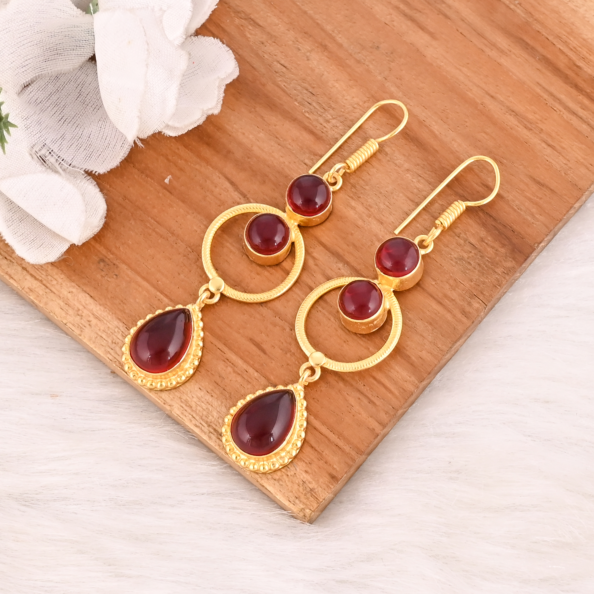 Garnet Hydro Stone Brass Drop Earrings Gold Plated Designer Jewelry for Women Wholesale Lot 10 Pairs