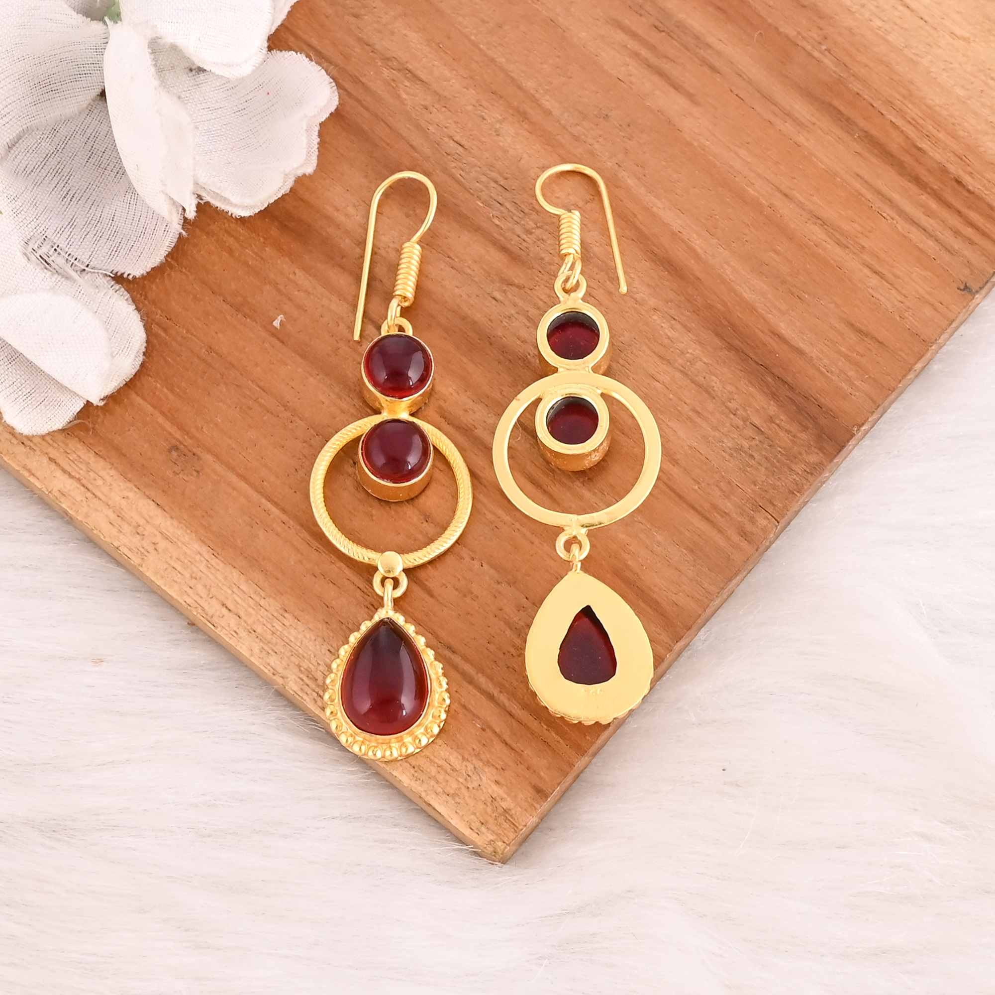 Garnet Hydro Stone Brass Drop Earrings Gold Plated Designer Jewelry for Women Wholesale Lot 10 Pairs