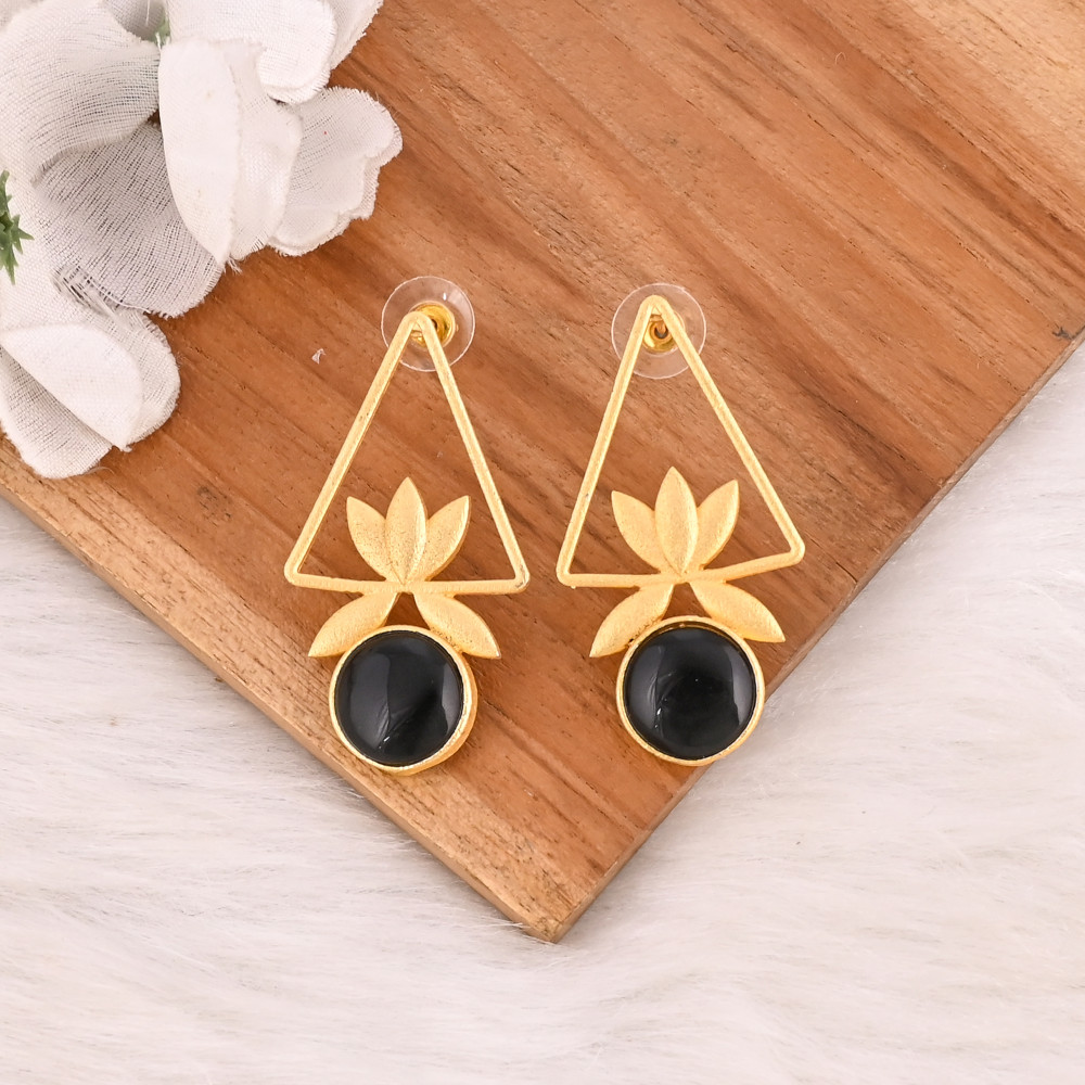Image of Natural Black Onyx Gold Plated Brass Dangle Earrings Handmade Fashion Jewelry for Women  Wholesale Lot 10 Pairs