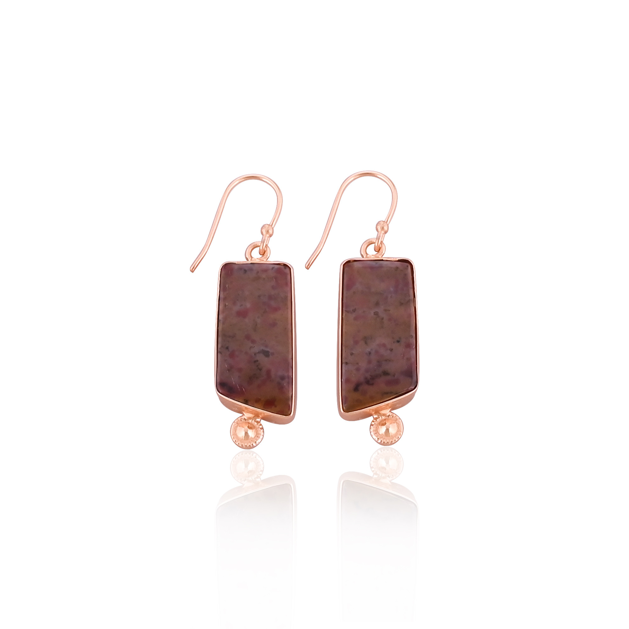 Coffee Jasper Gemstone Handmade Designer Brass Rose Gold Plated Dangler Earring Wholesale Earring