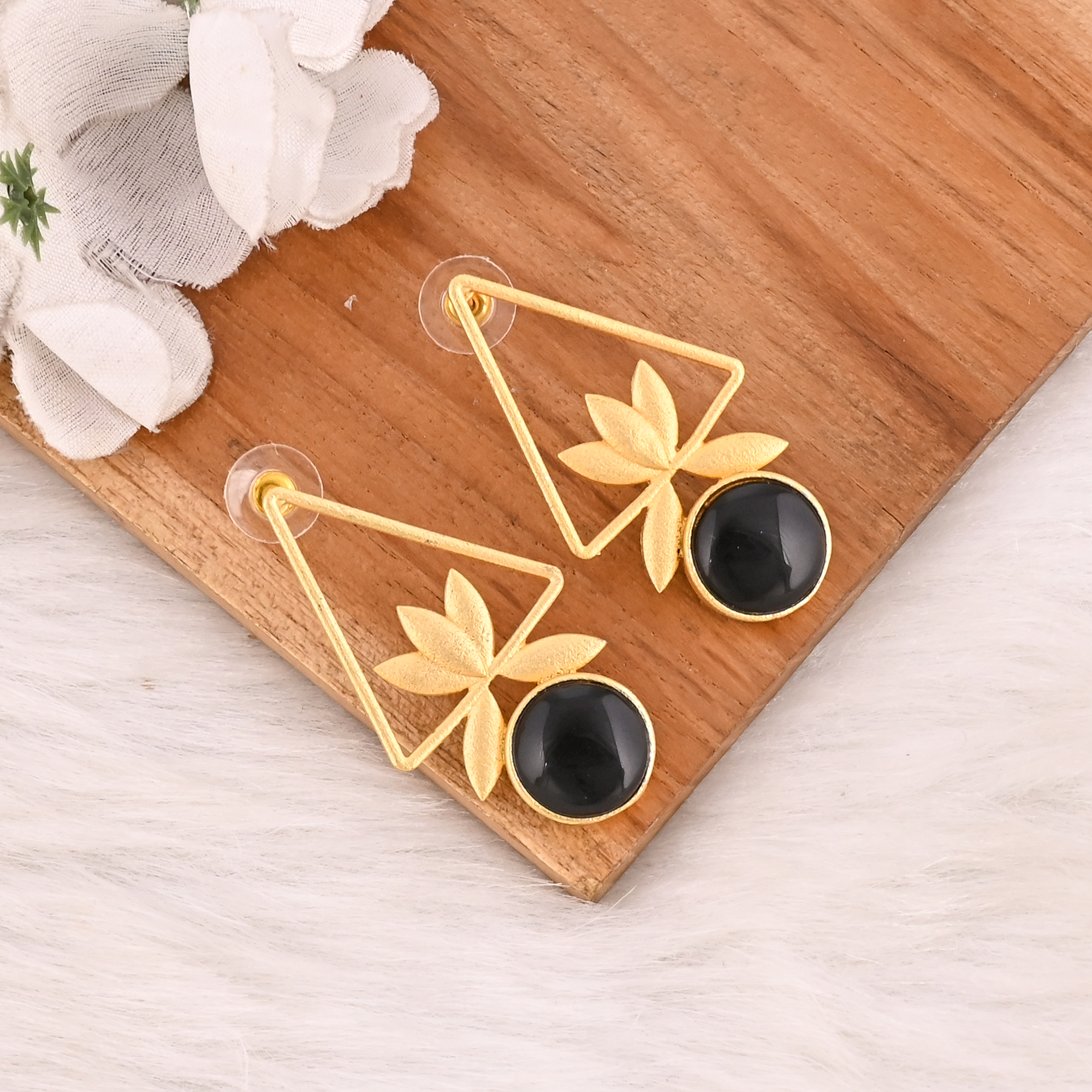 Natural Black Onyx Gold Plated Brass Dangle Earrings Handmade Fashion Jewelry for Women  Wholesale Lot 10 Pairs