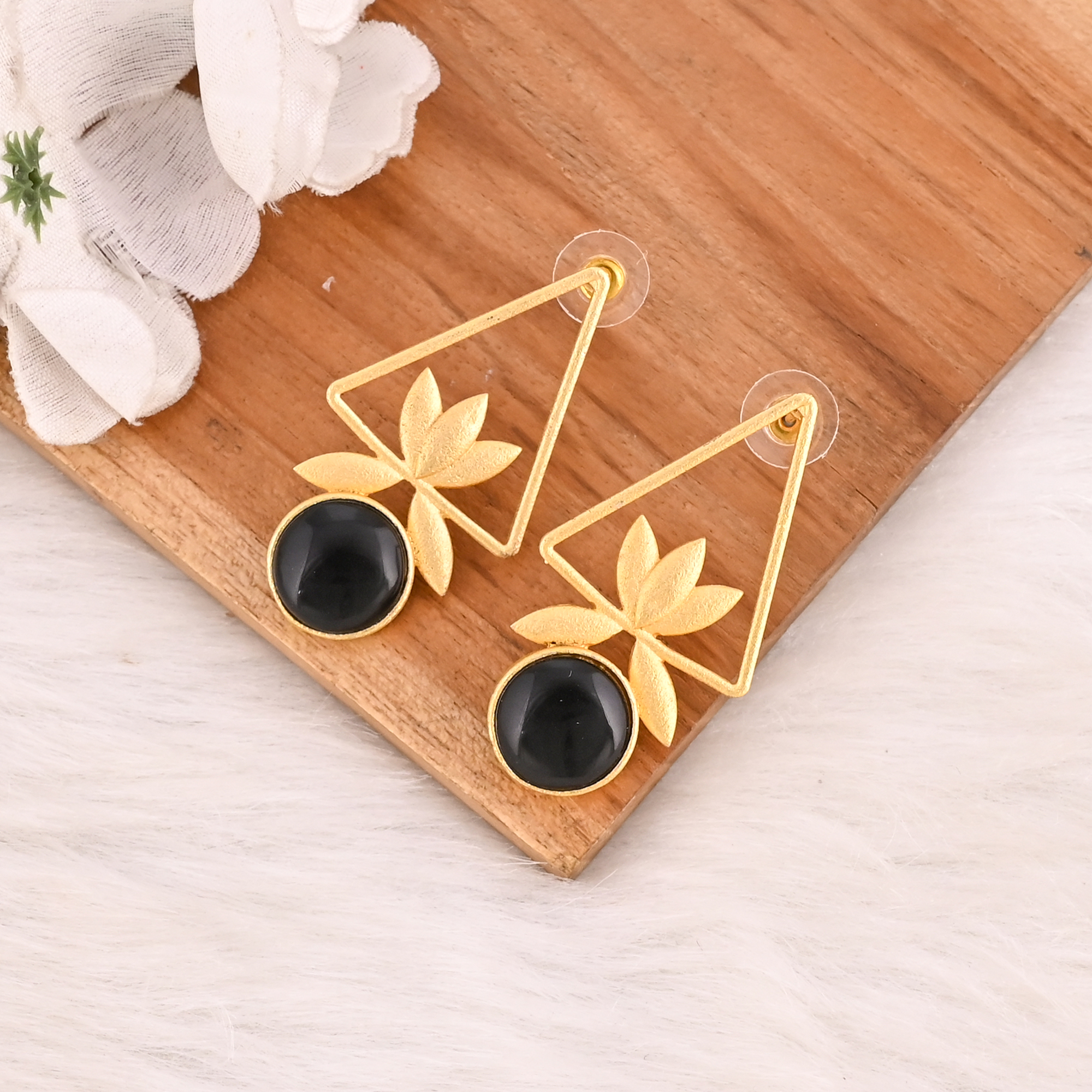 Natural Black Onyx Gold Plated Brass Dangle Earrings Handmade Fashion Jewelry for Women  Wholesale Lot 10 Pairs